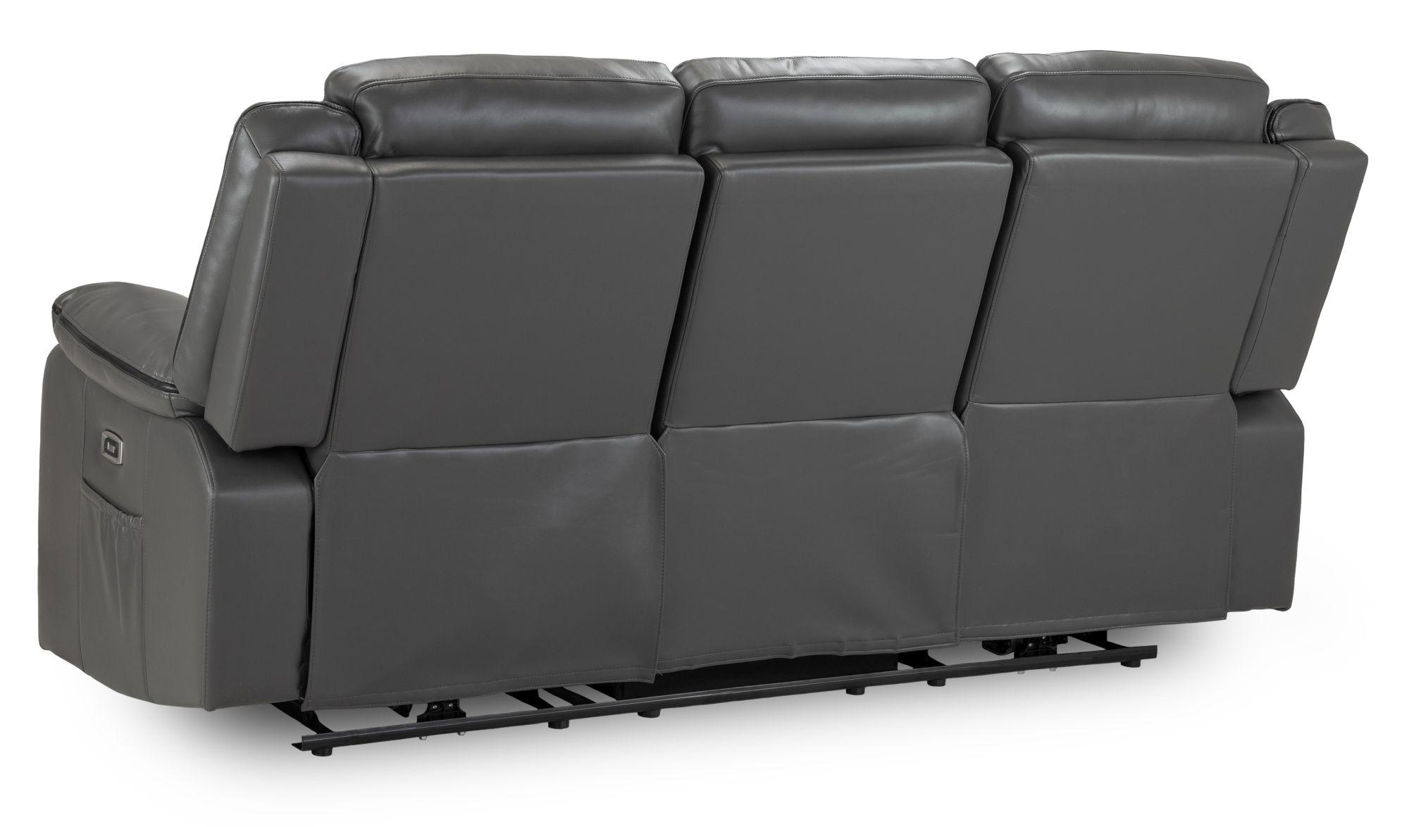 Harald Electric Recliner Sofa - Grey Faux Leather - 3 Seater