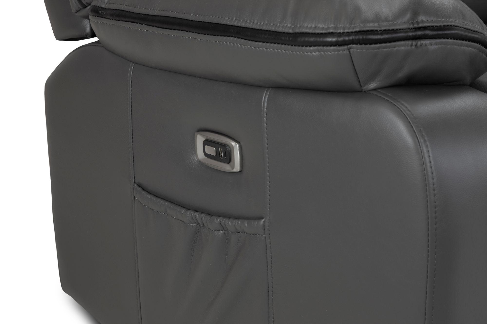 Harald Electric Recliner Sofa - Grey Faux Leather - 3 Seater