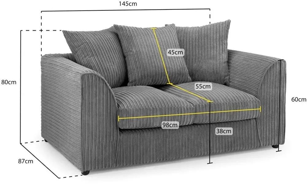 Harley Jumbo Sofa - Grey Fabric - 2 Seater