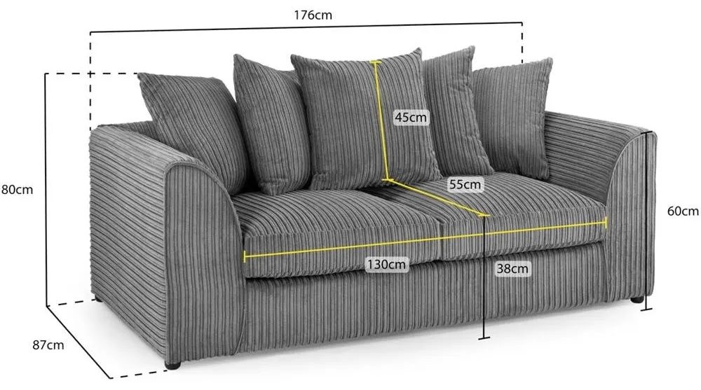 Harley Jumbo Sofa - Grey Fabric - 3 Seater
