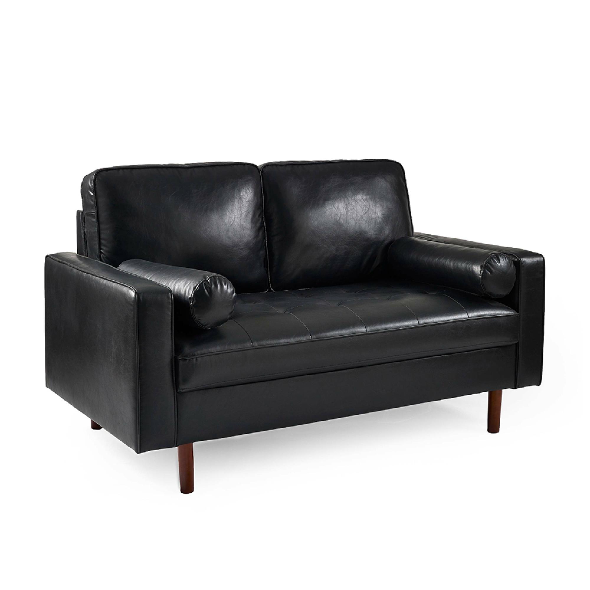 Henley Black Faux Leather Sofa - 2 Seater