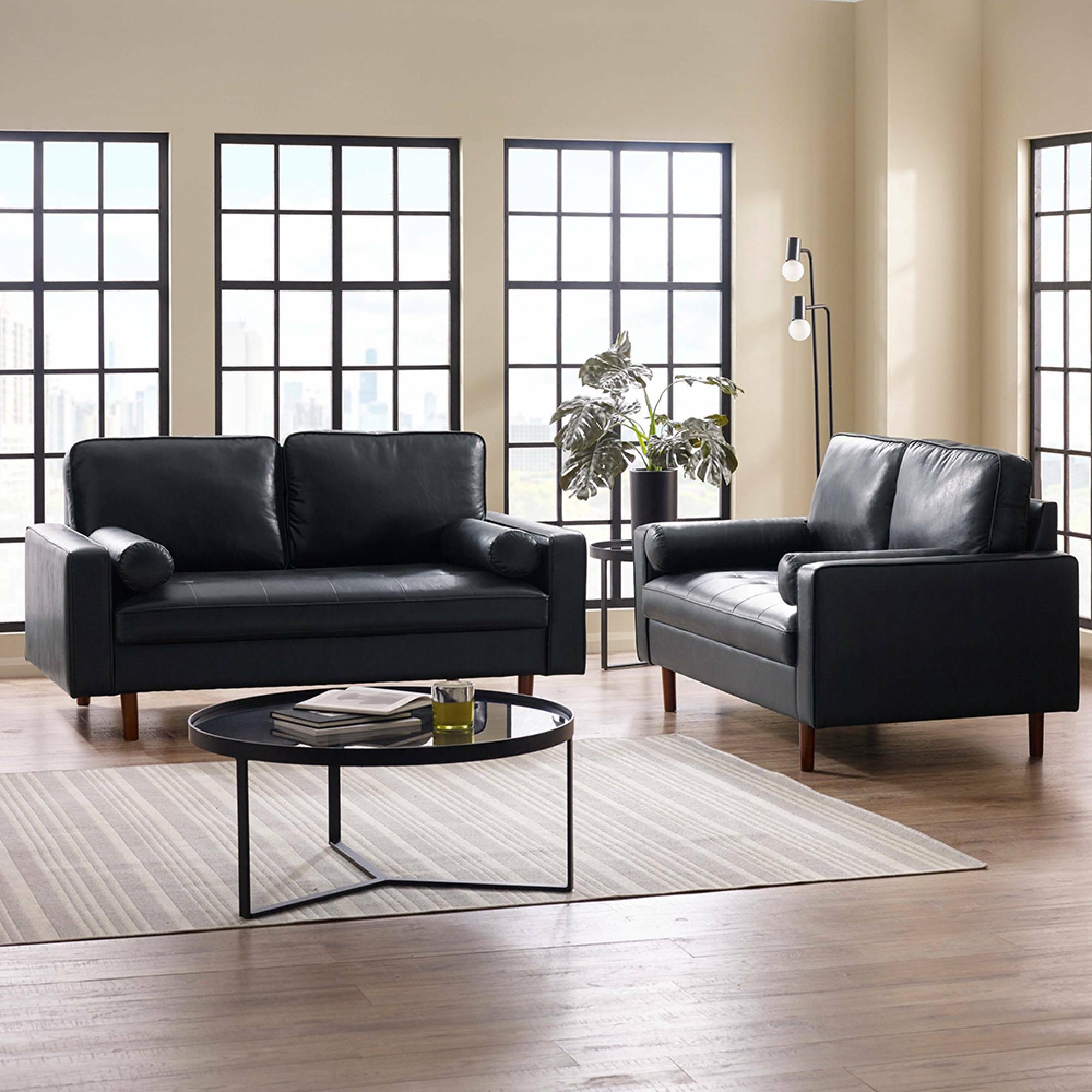 Henley Black Faux Leather Sofa - 2 Seater