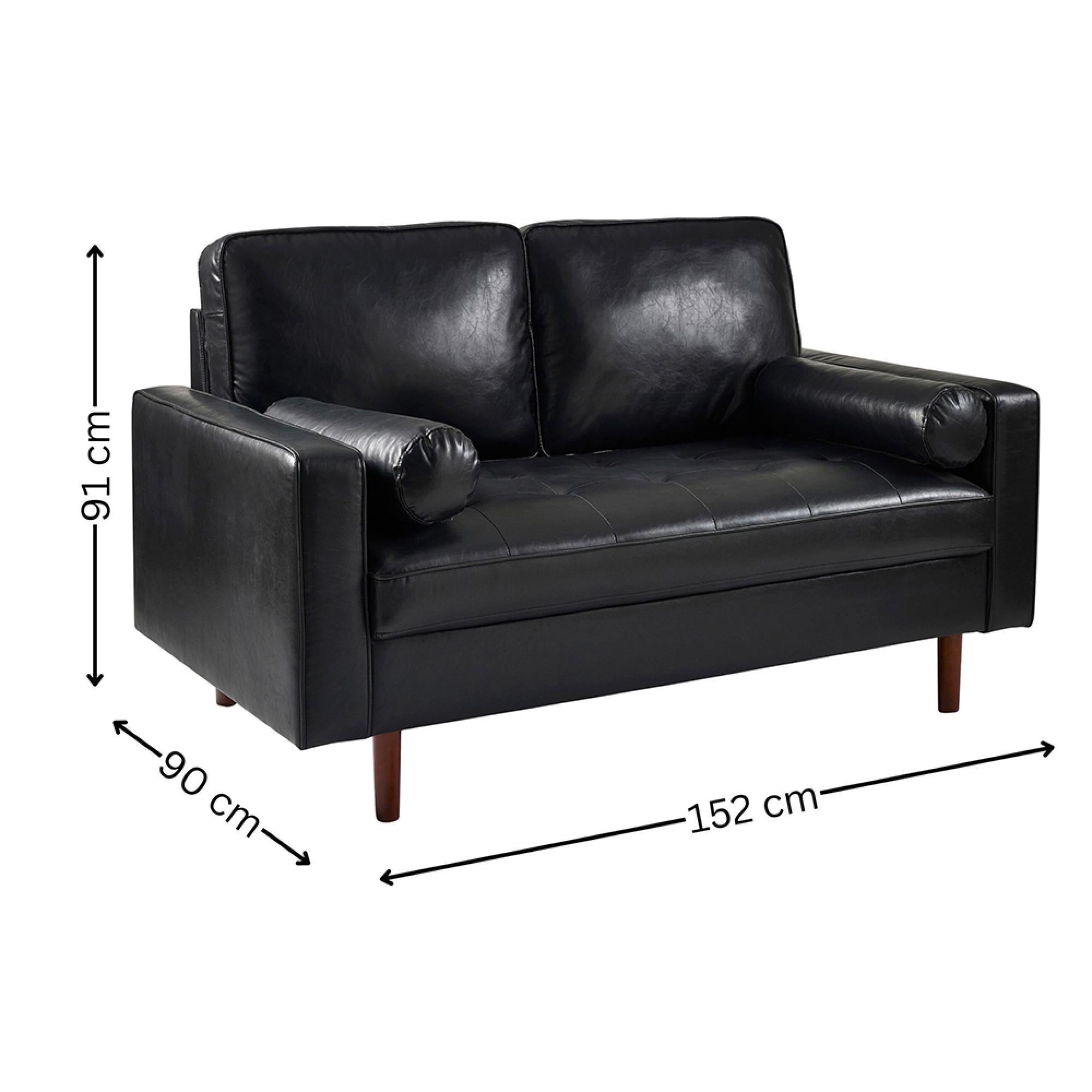Henley Black Faux Leather Sofa - 2 Seater