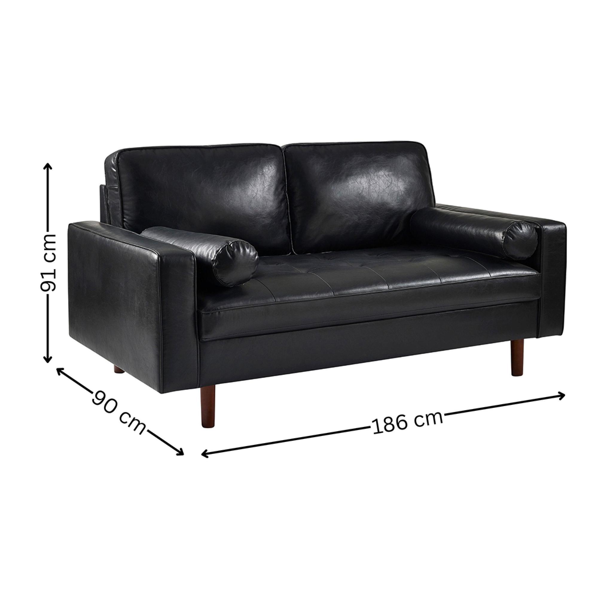 Henley Black Faux Leather Sofa - 3 Seater