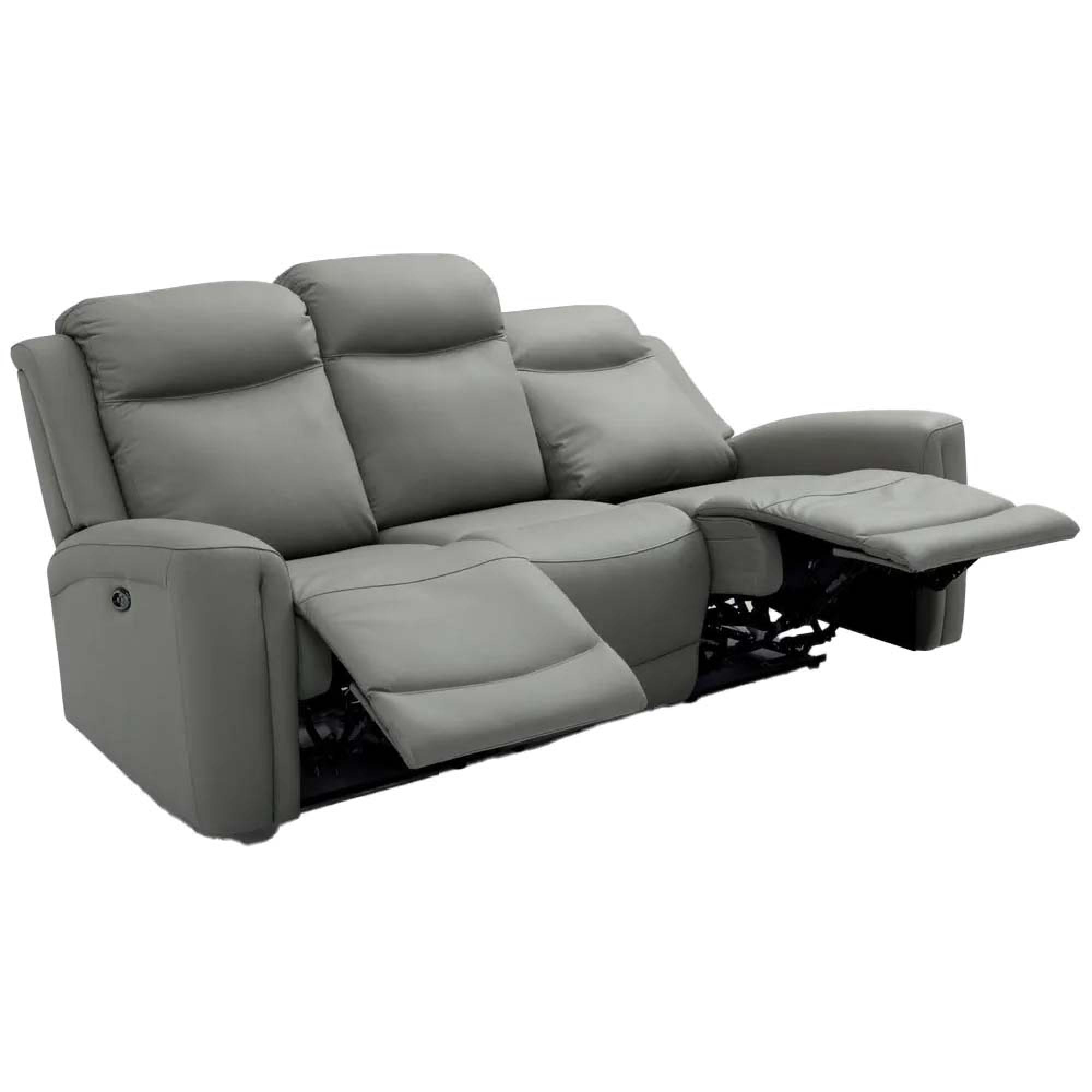 Henley Electric Recliner Sofa - Grey Leather - 3 Seater