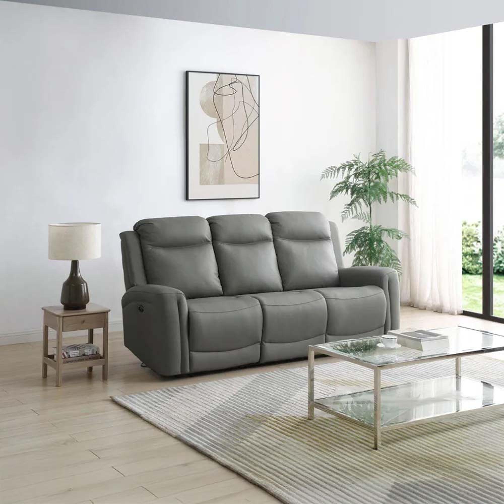 Henley Electric Recliner Sofa - Grey Leather - 3 Seater