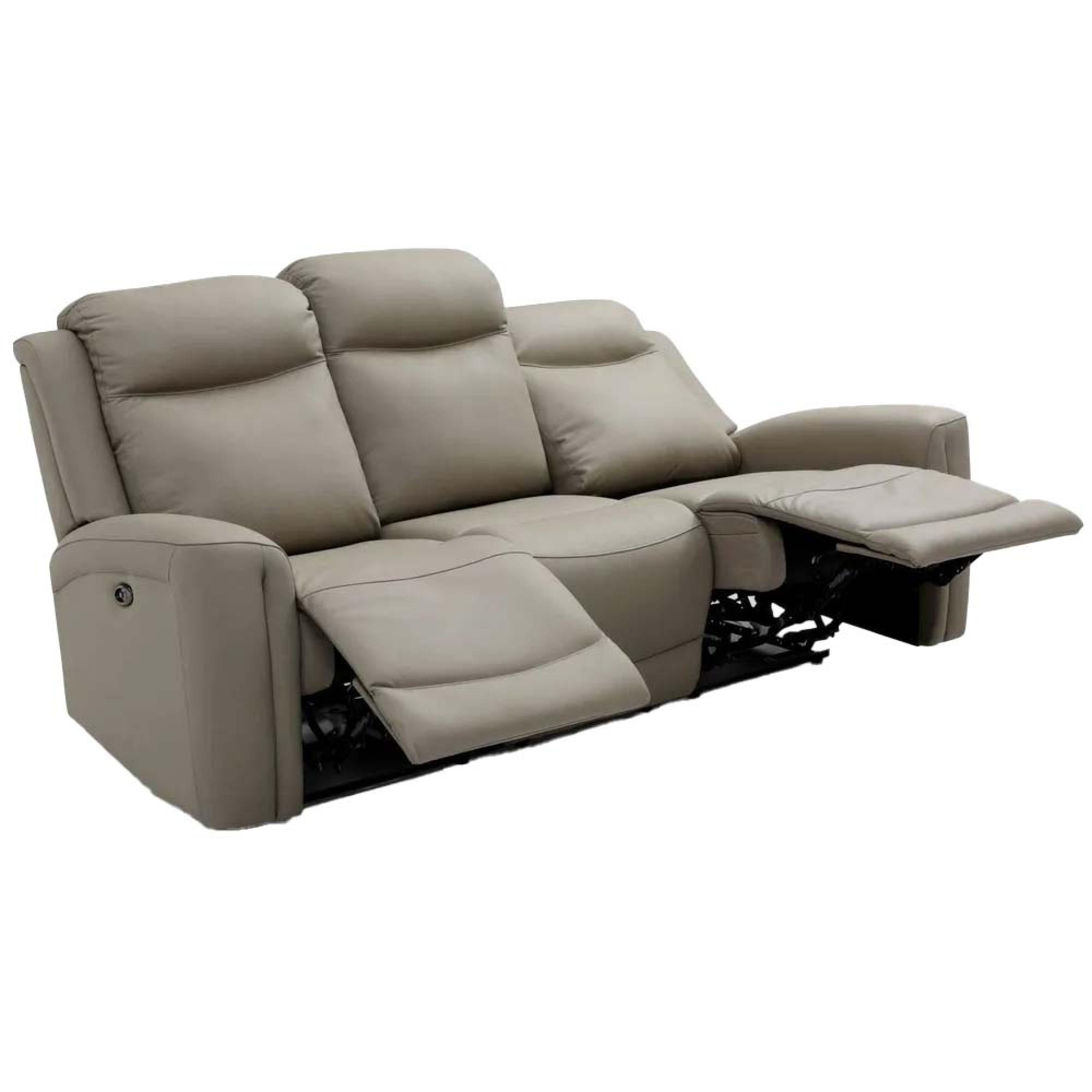 Henley Electric Recliner Sofa - Taupe Leather - 3 Seater