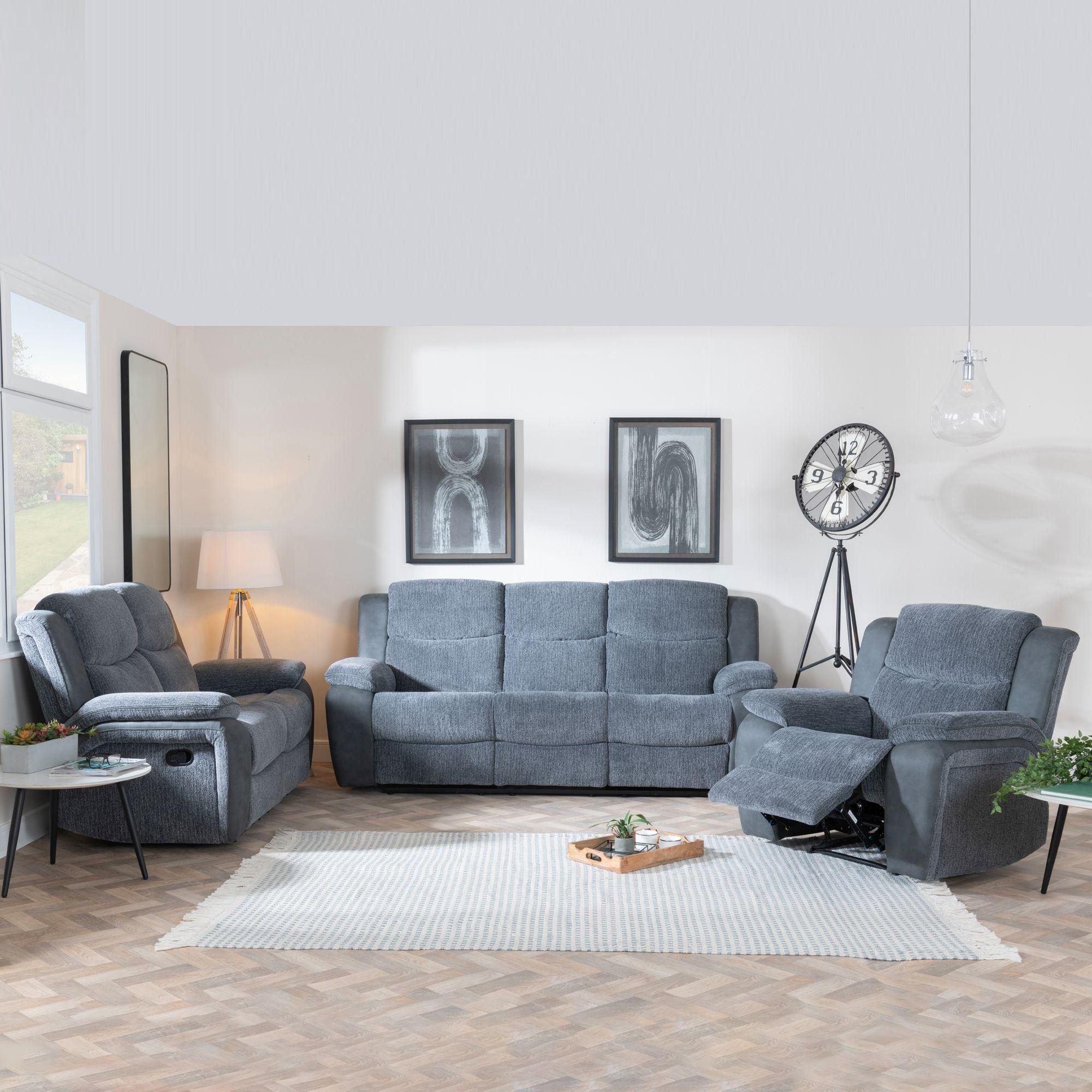 Legend Recliner Sofa Set - Grey Fabric