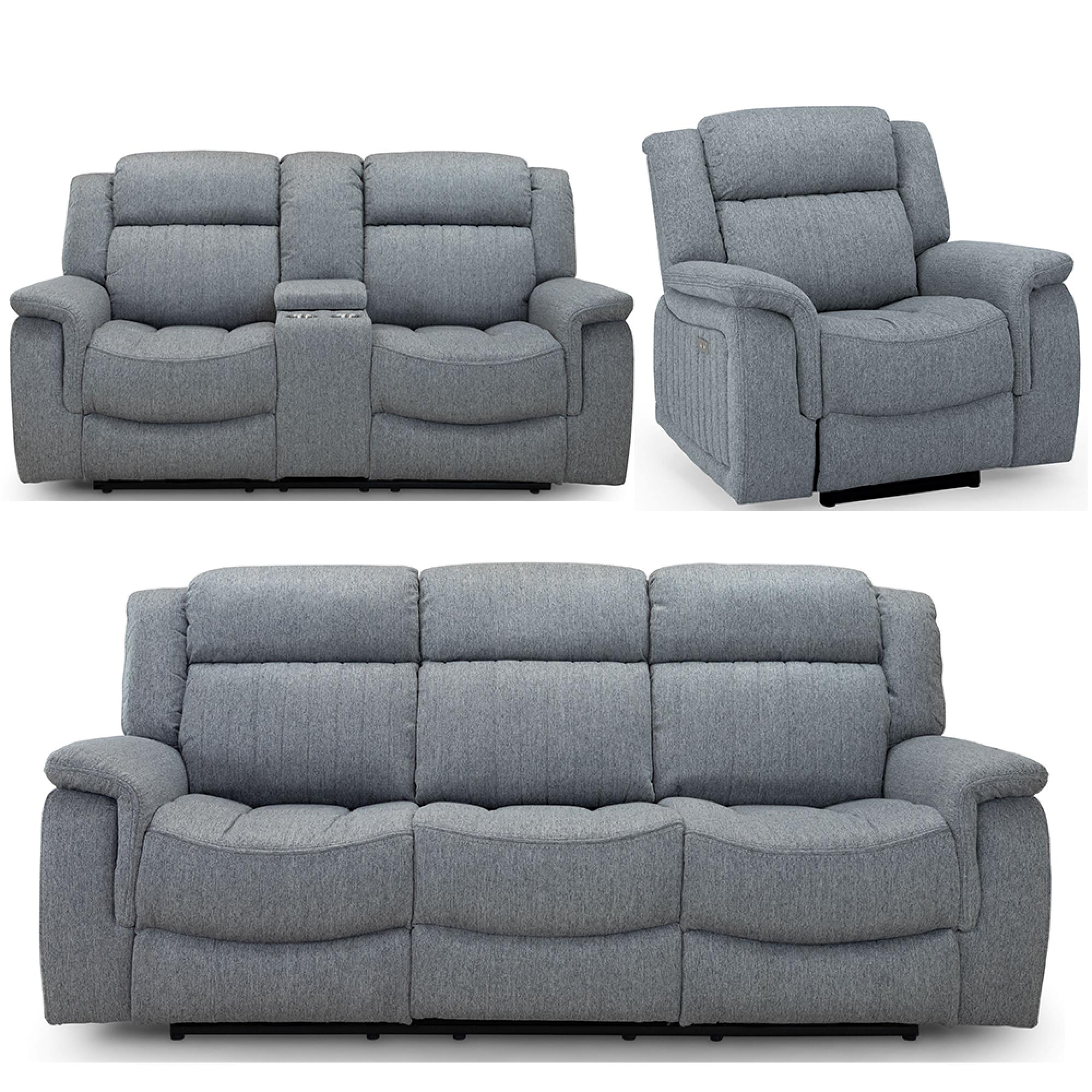 Linden Electric Recliner Sofa Set - Grey Fabric - 3+2+1 Seater