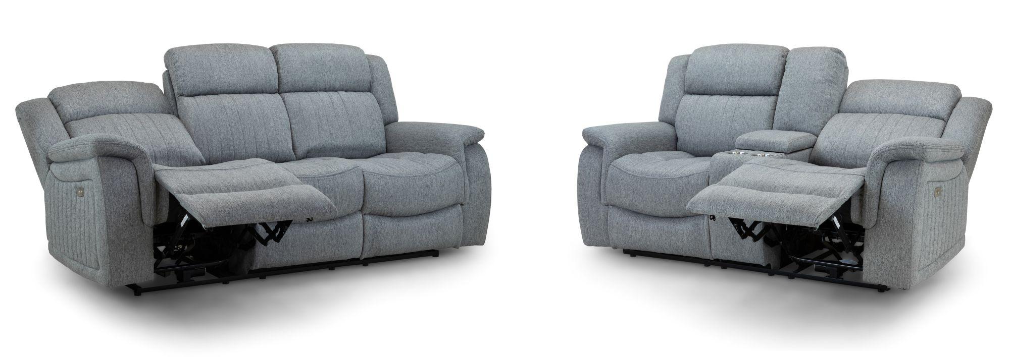 Linden Recliner Sofa Set - Grey Fabric - 3+2 Seater