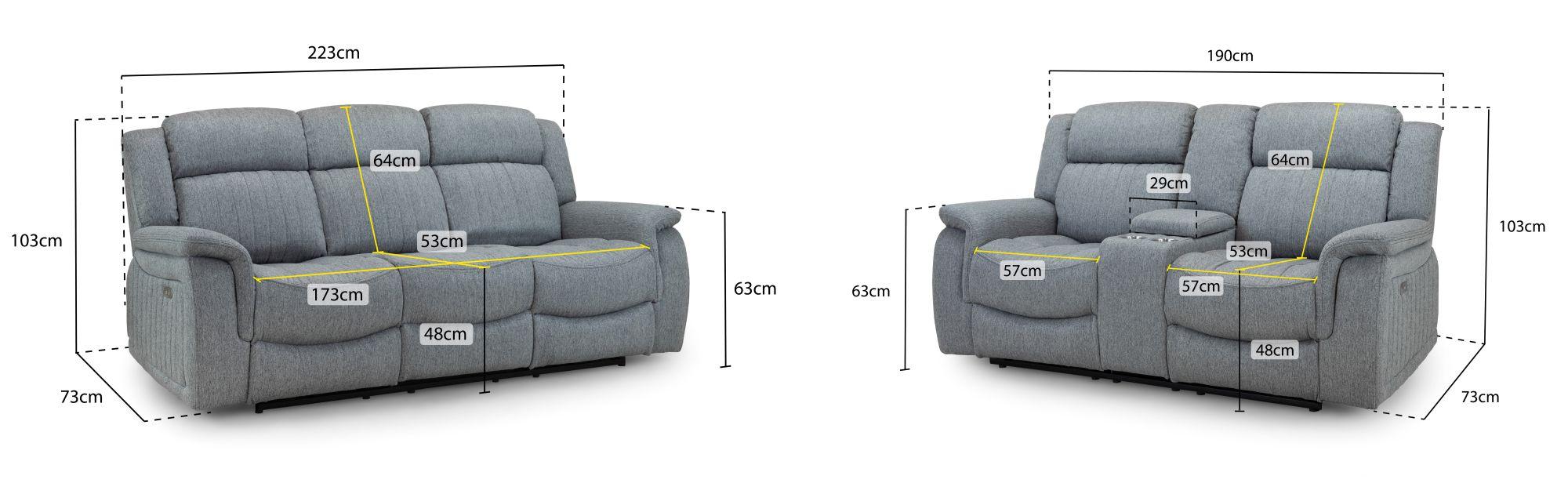 Linden Recliner Sofa Set - Grey Fabric - 3+2 Seater