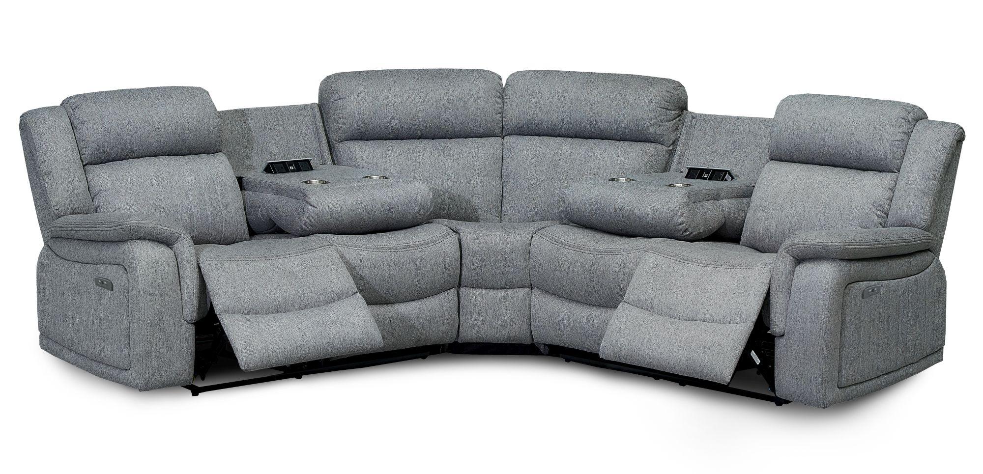 Linden Recliner Corner Sofa Set - Grey Fabric - Large - 2 Corner 2