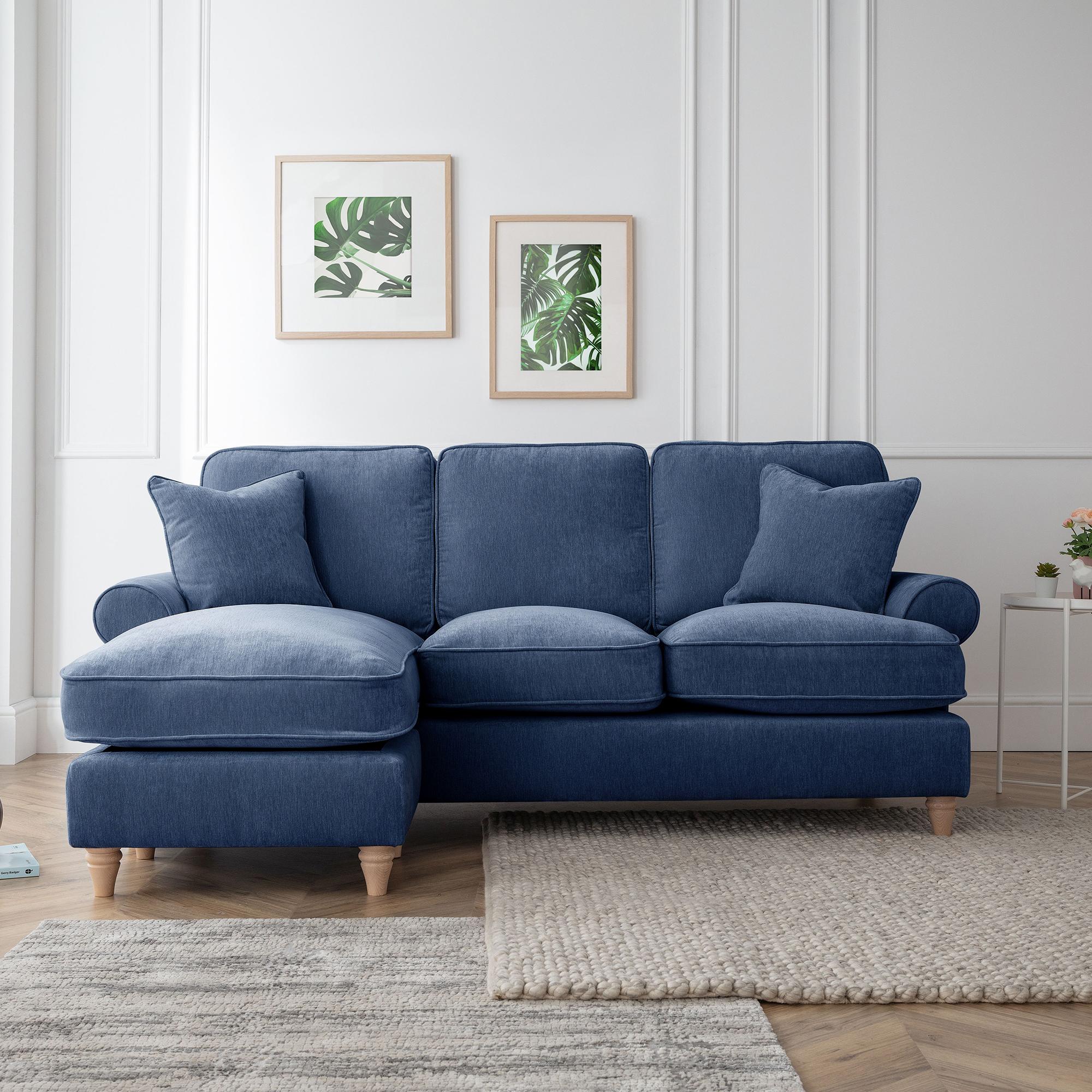 Marigot Navy Fabric Chaise Corner Sofa - LHF