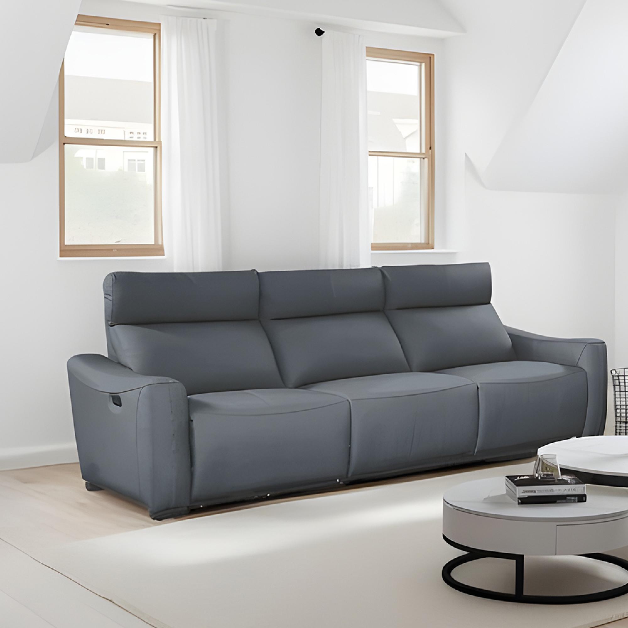 Mayfair Electric Recliner Sofa - Dark Grey Leather - 4 Seater