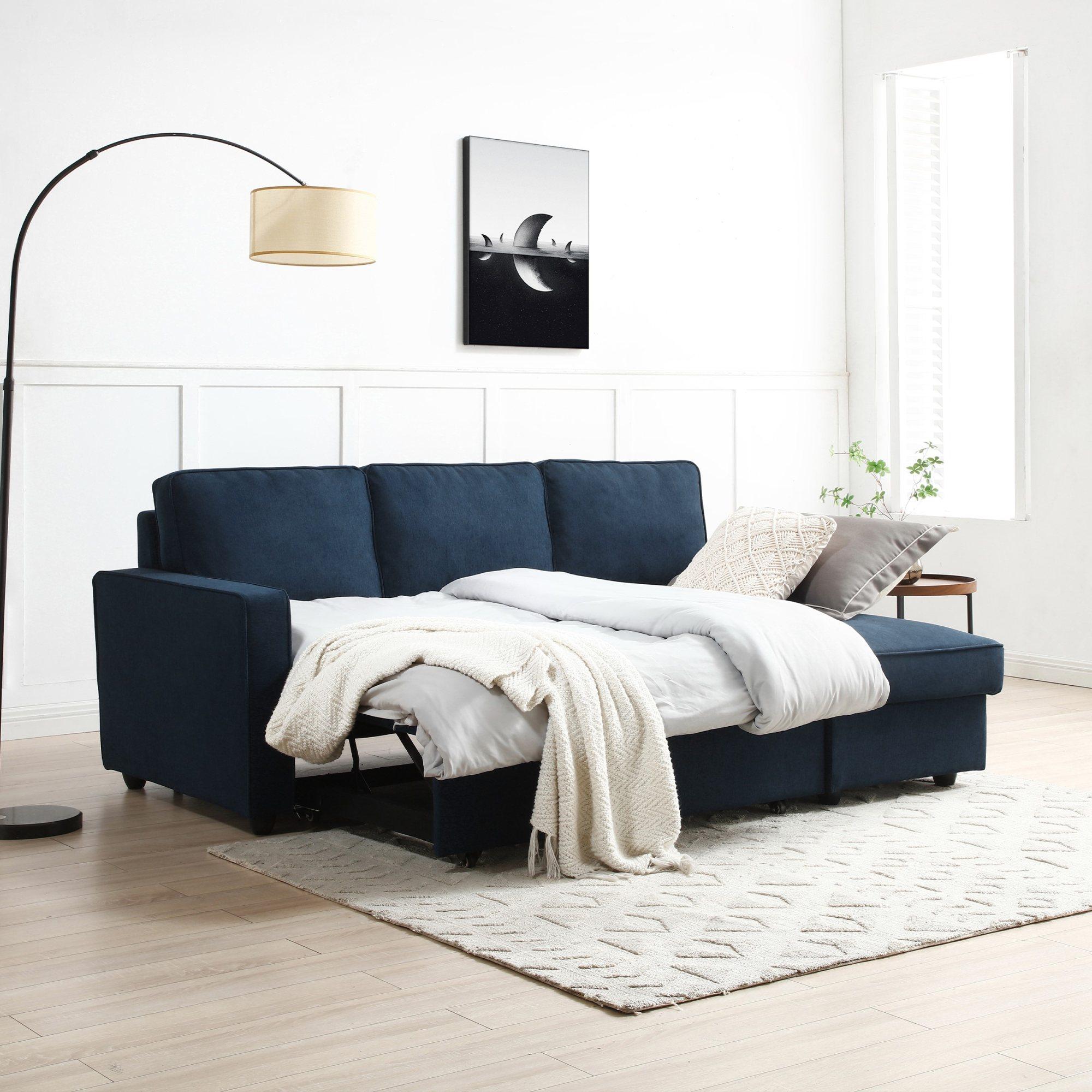Myles Sofa Bed - Themis Blue Soft Weave Fabric - Corner