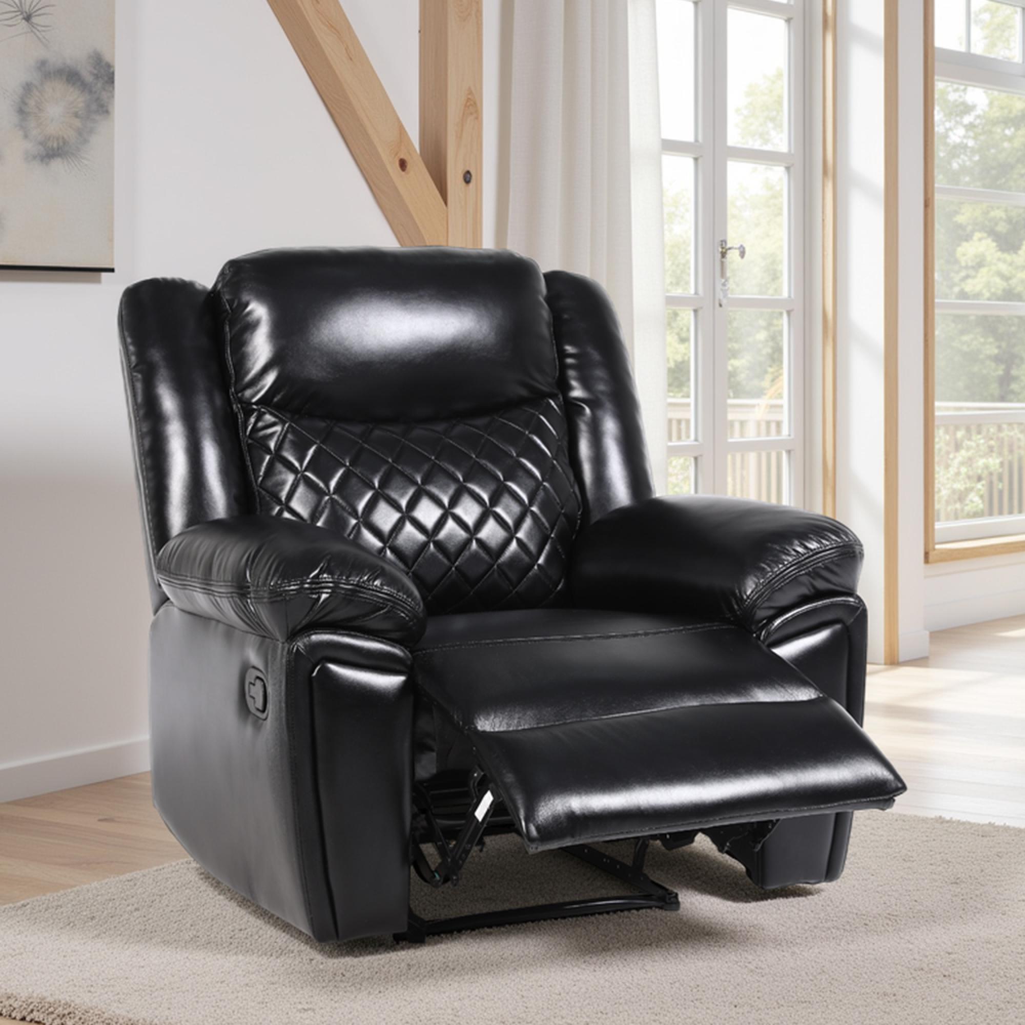 Myra Manual Recliner Armchair - Black Faux Leather