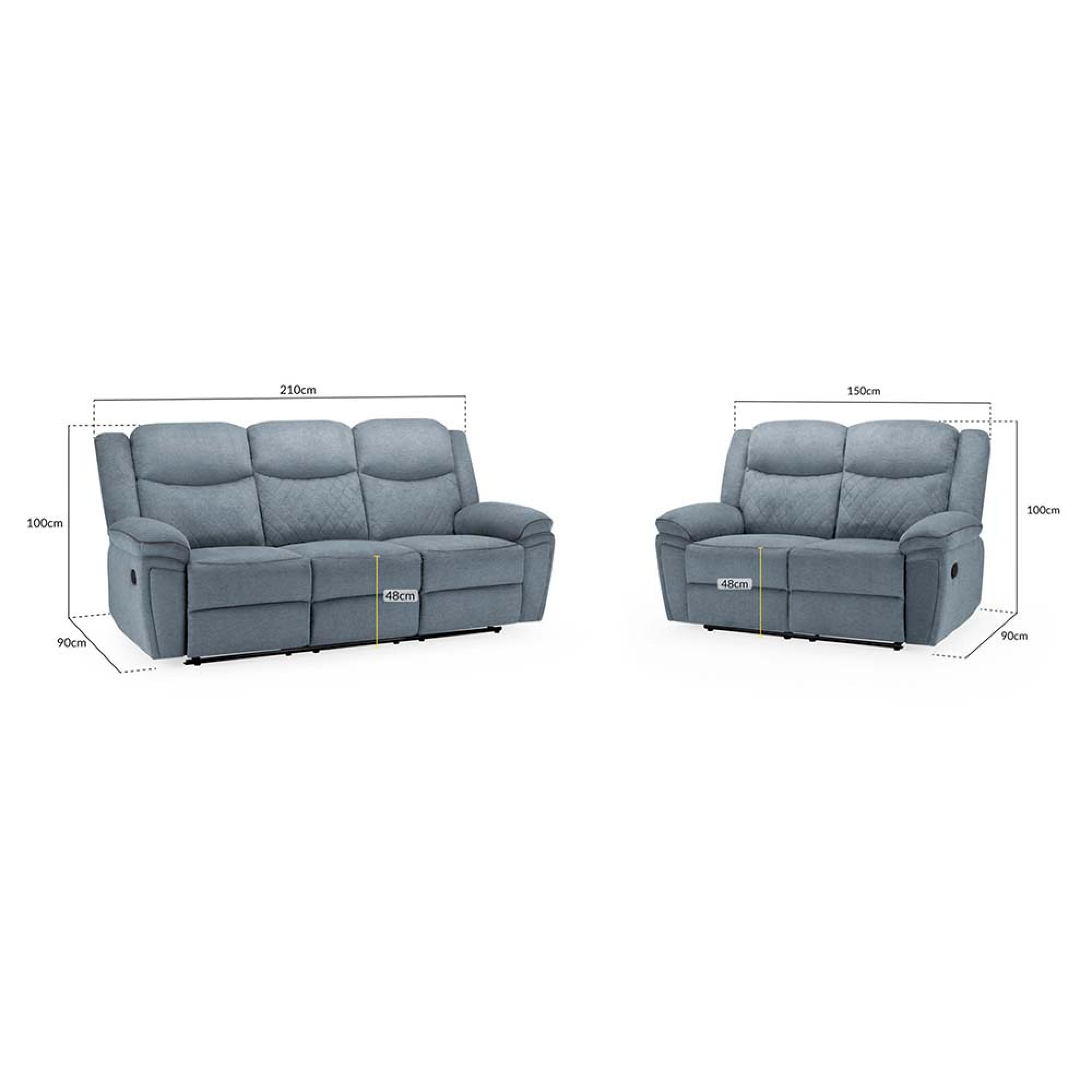Myra Manual Recliner Sofa Set - Grey Fabric - 3+2 Seater
