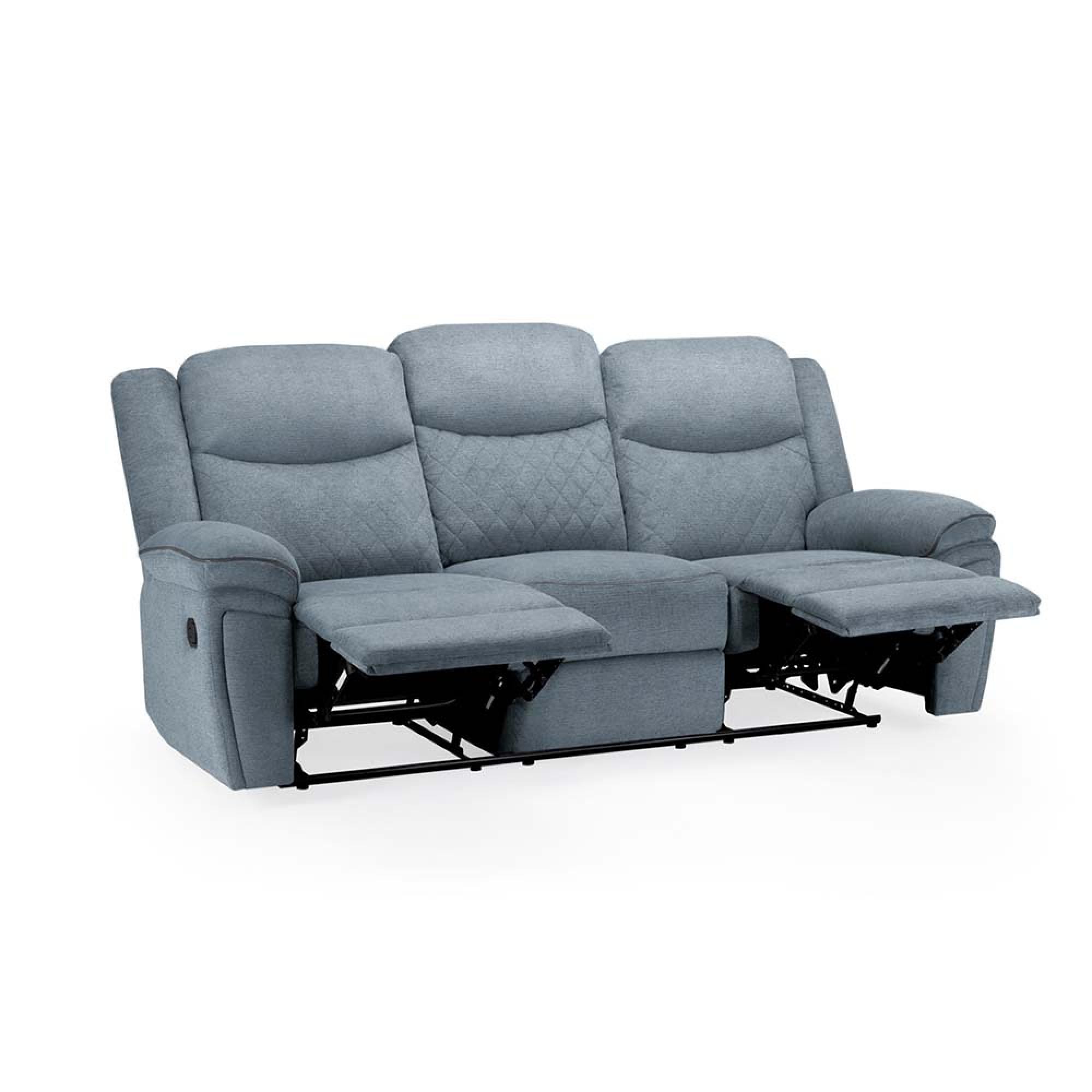 Myra Manual Recliner Sofa - Grey Fabric - 3 Seater