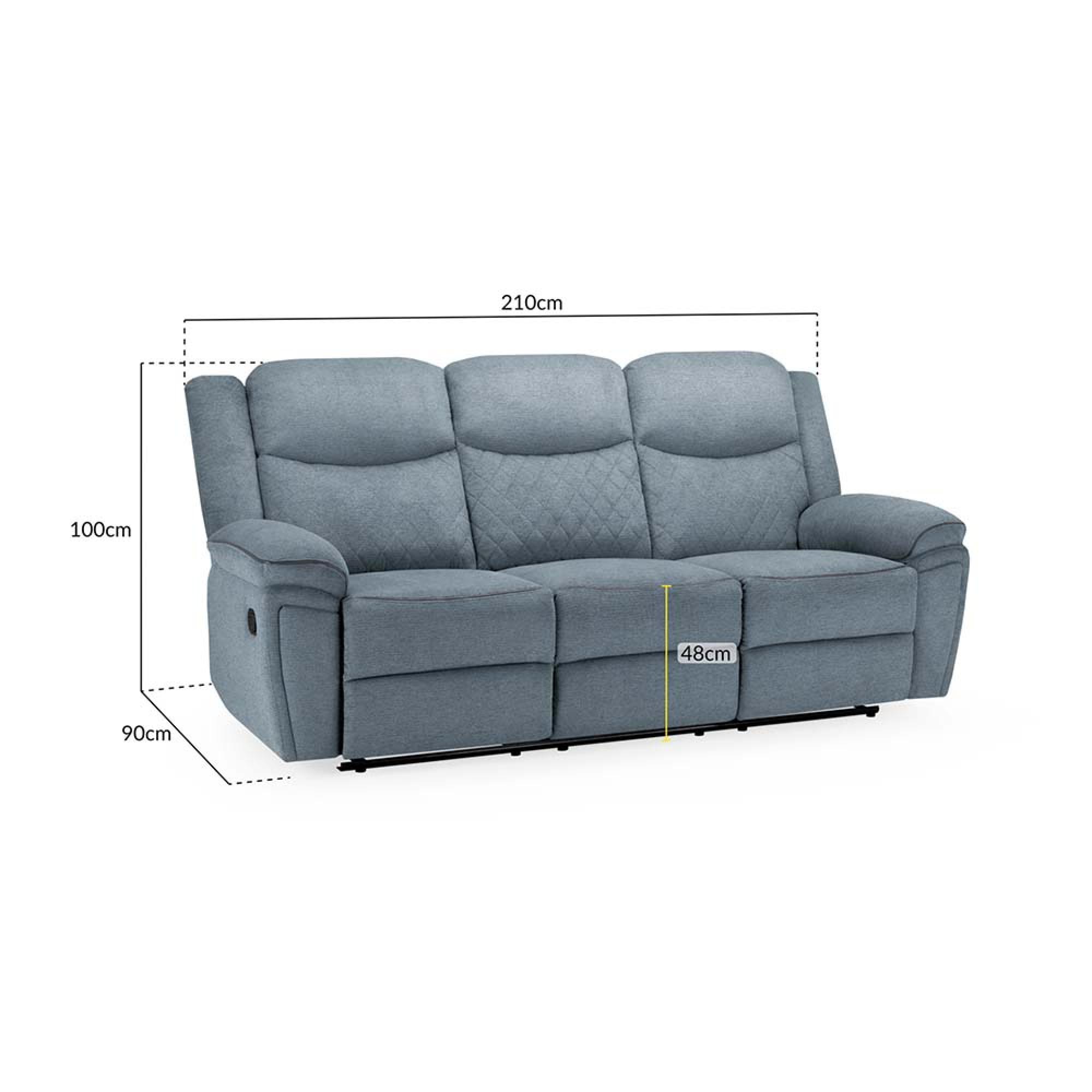 Myra Manual Recliner Sofa - Grey Fabric - 3 Seater