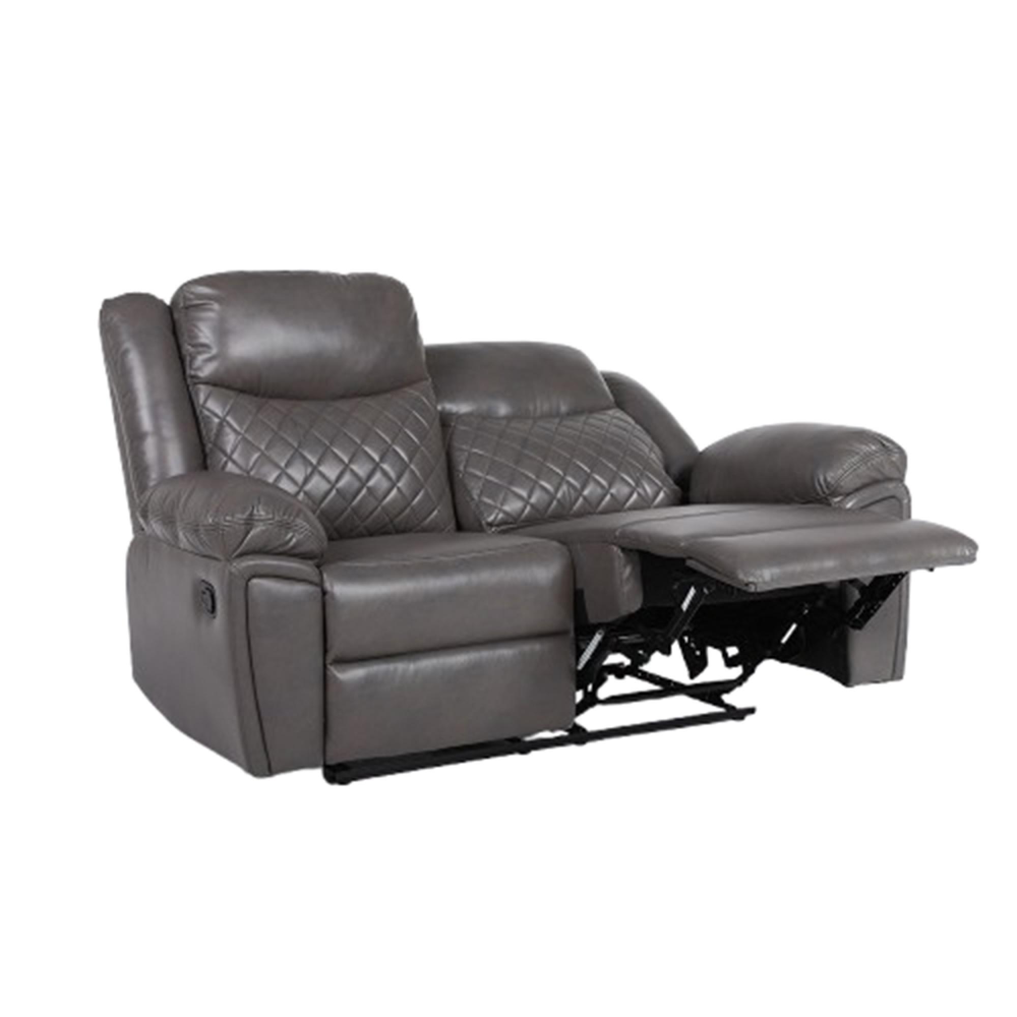 Myra Manual Recliner Sofa - Grey Faux Leather - 2 Seater