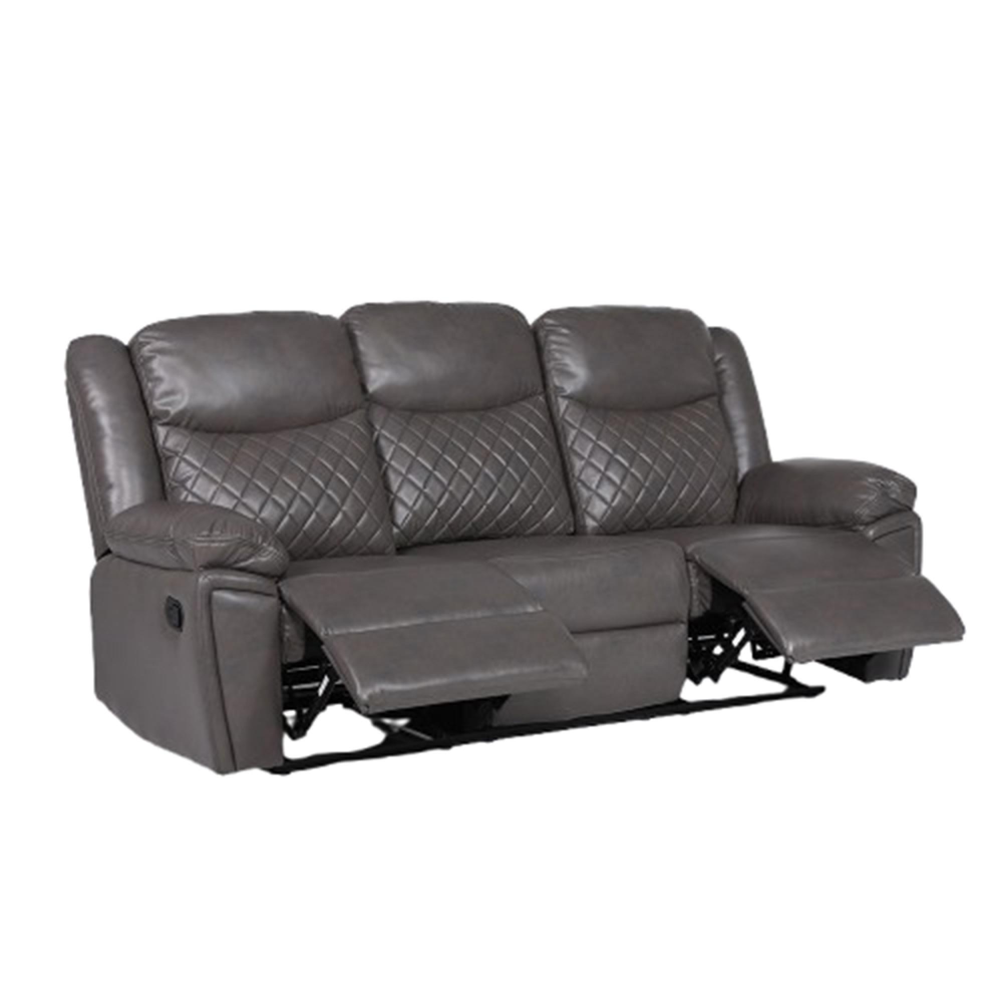 Myra Manual Recliner Sofa - Grey Faux Leather - 3 Seater