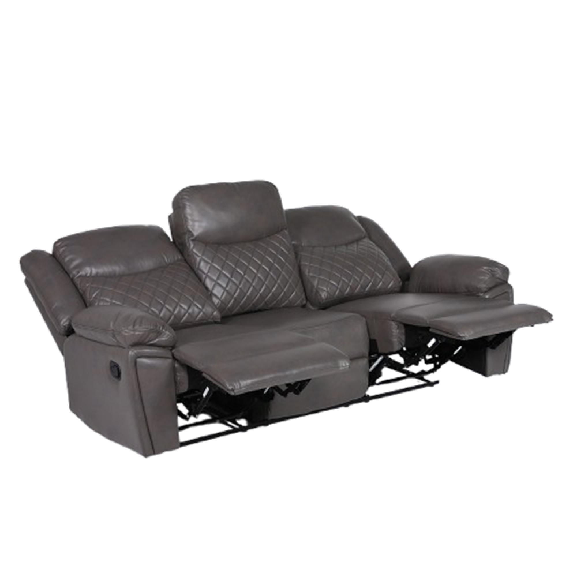 Myra Manual Recliner Sofa - Grey Faux Leather - 3 Seater
