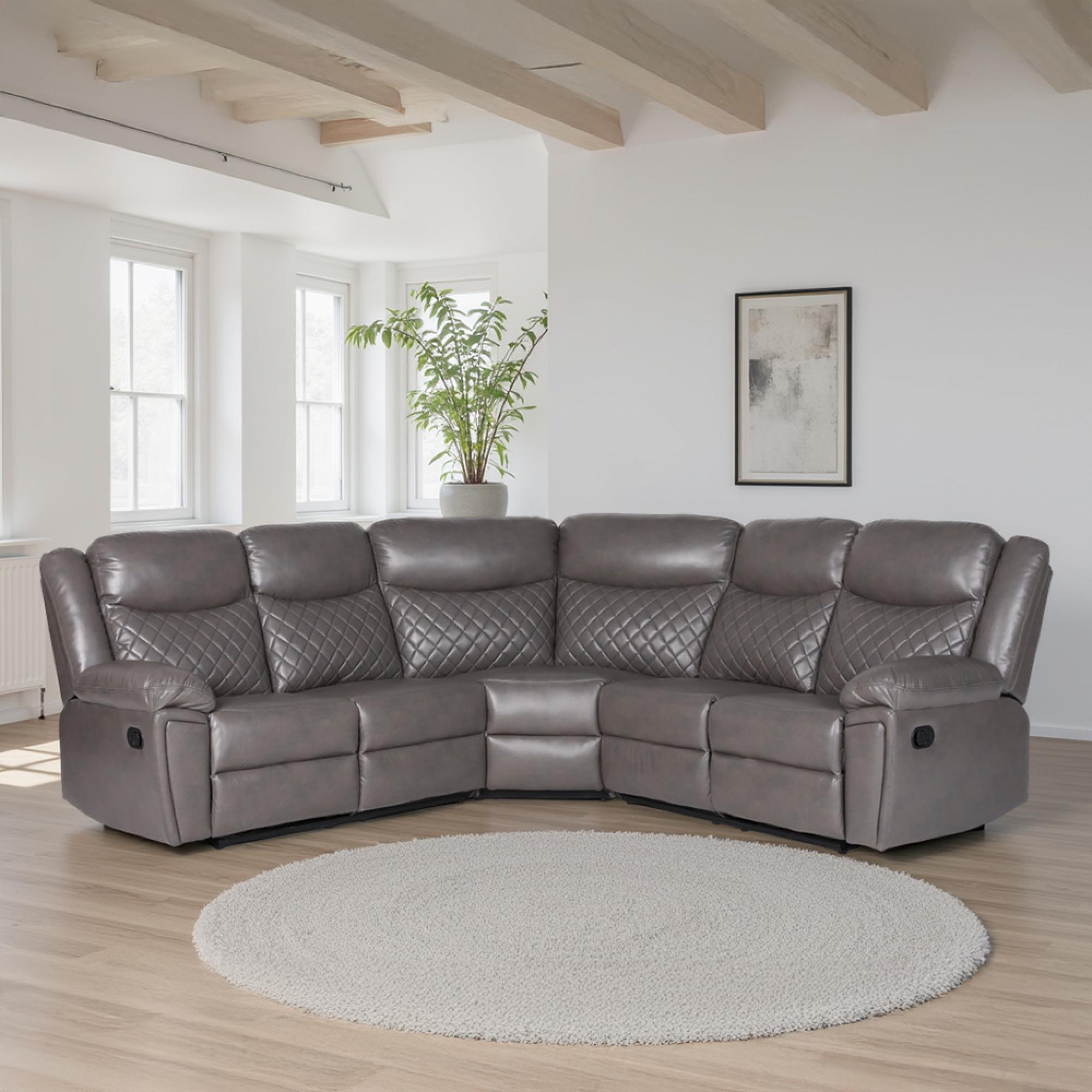 Myra Manual Recliner Corner Sofa - Grey Faux Leather