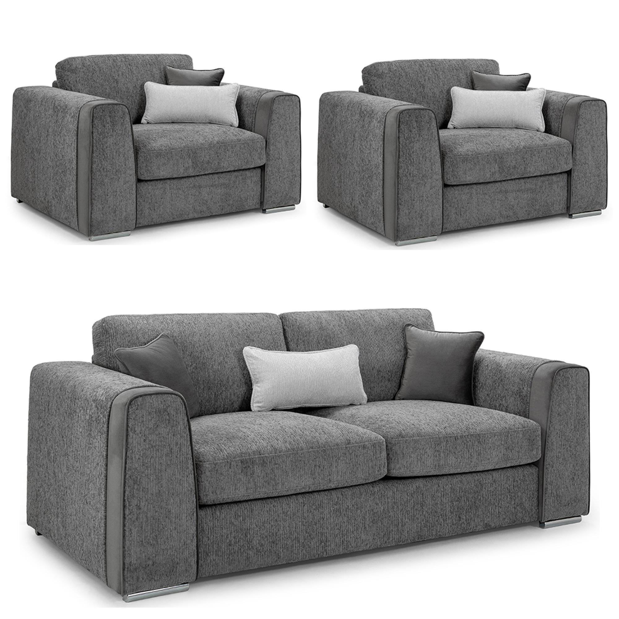 Naples Sofa Set - Grey Fabric - 3+1+1 Seater