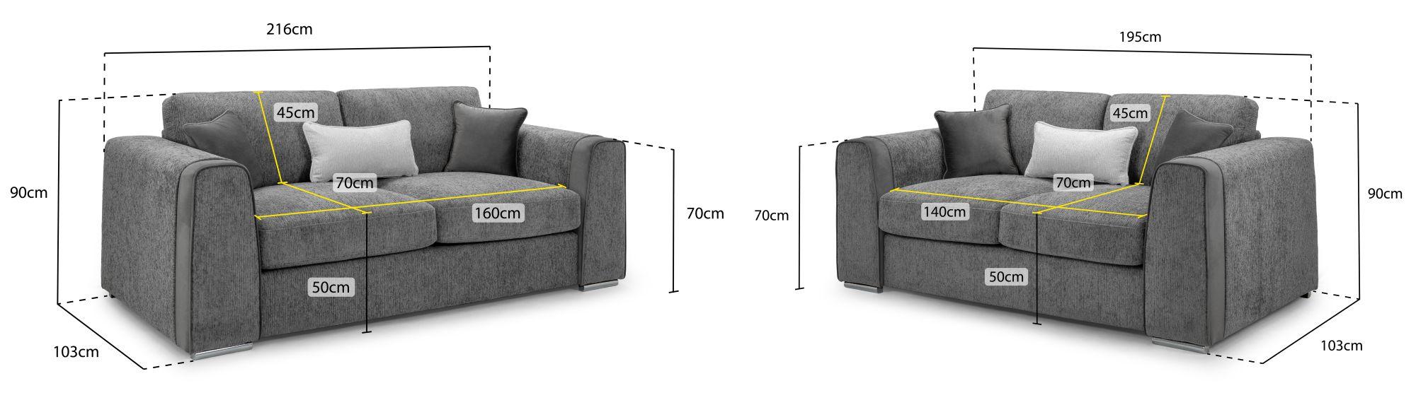 Naples Sofa Set - Grey Fabric - 3+2 Seater