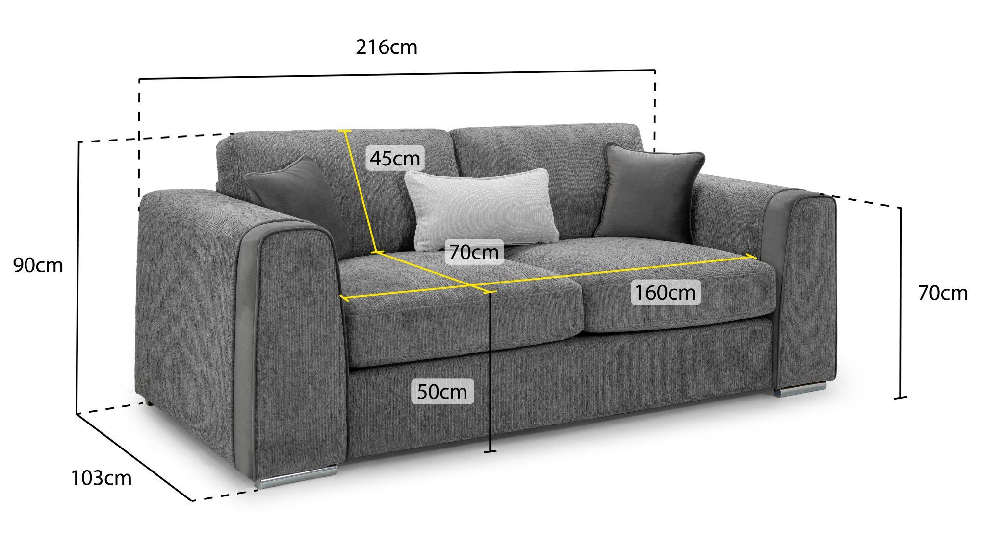 Naples Sofa - Grey Fabric - 3 Seater