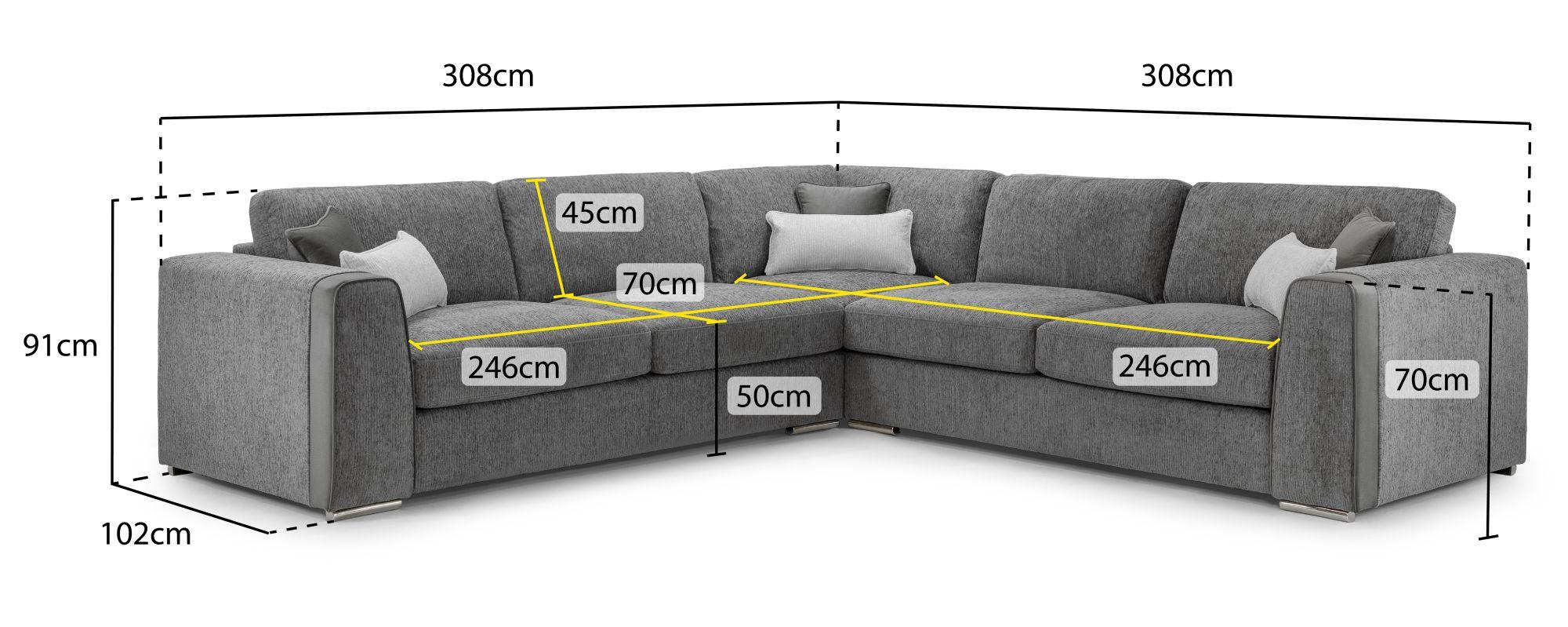 Naples Large Corner Sofa - Grey Fabric