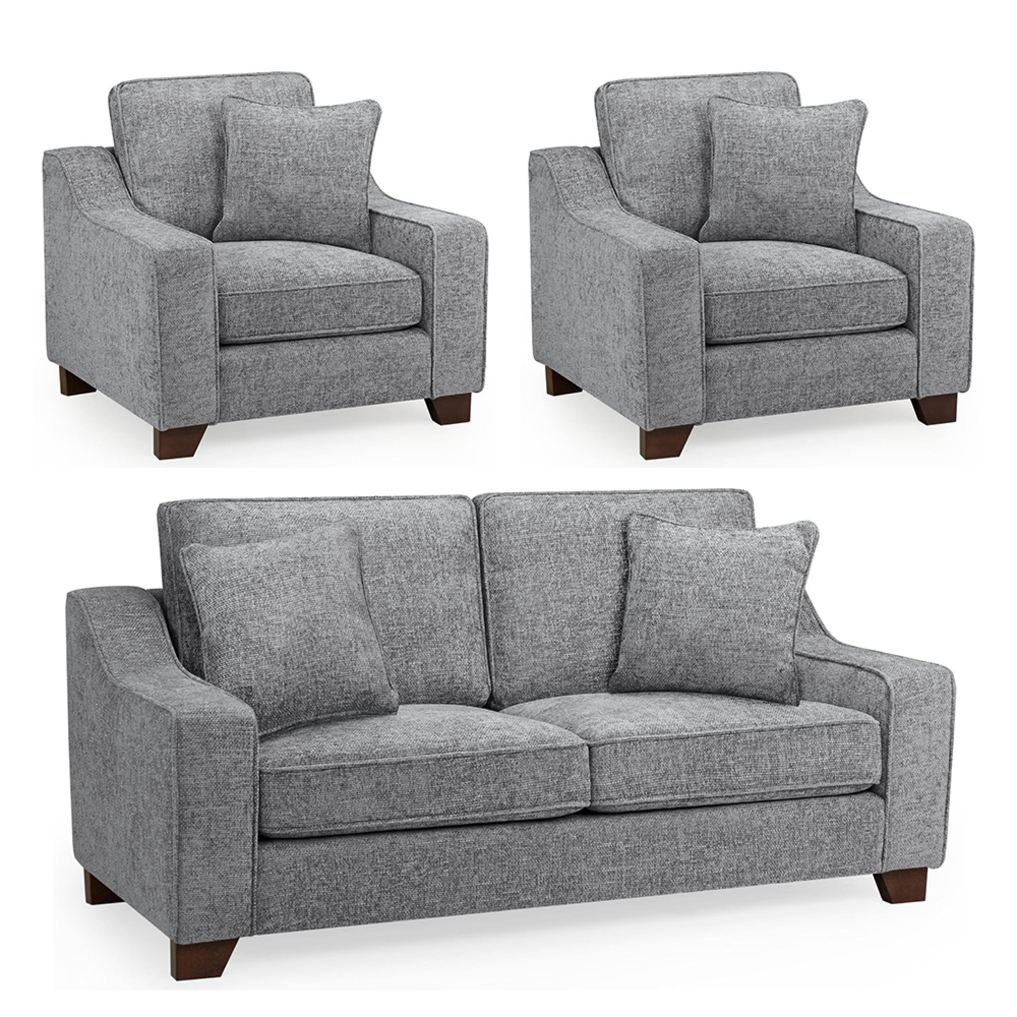 Nebraska Sofa Set - Slate Grey Fabric - 3+1+1 Seater