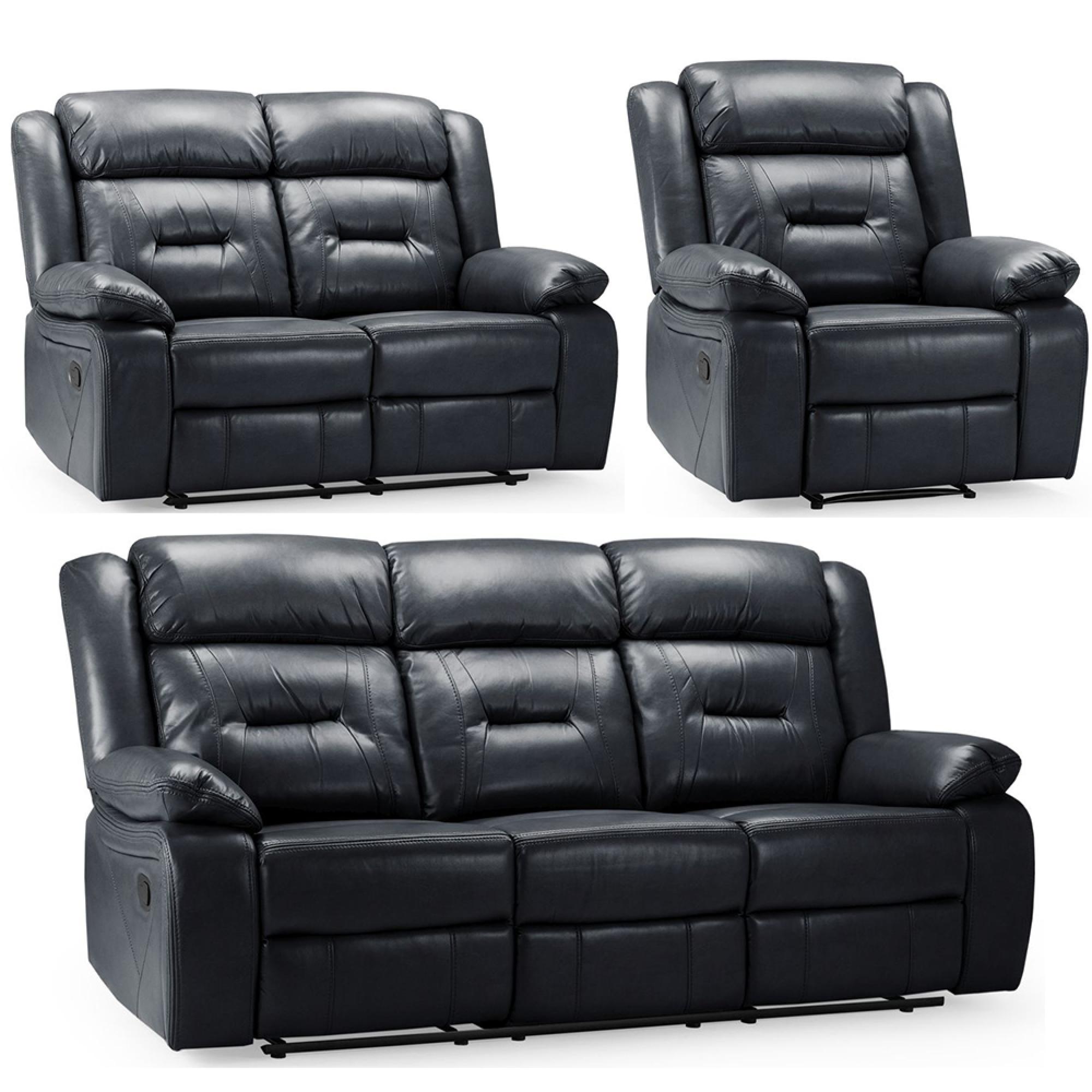 Novie Manual Recliner Sofa Set - Black Faux Leather - 3+2+1 Seater