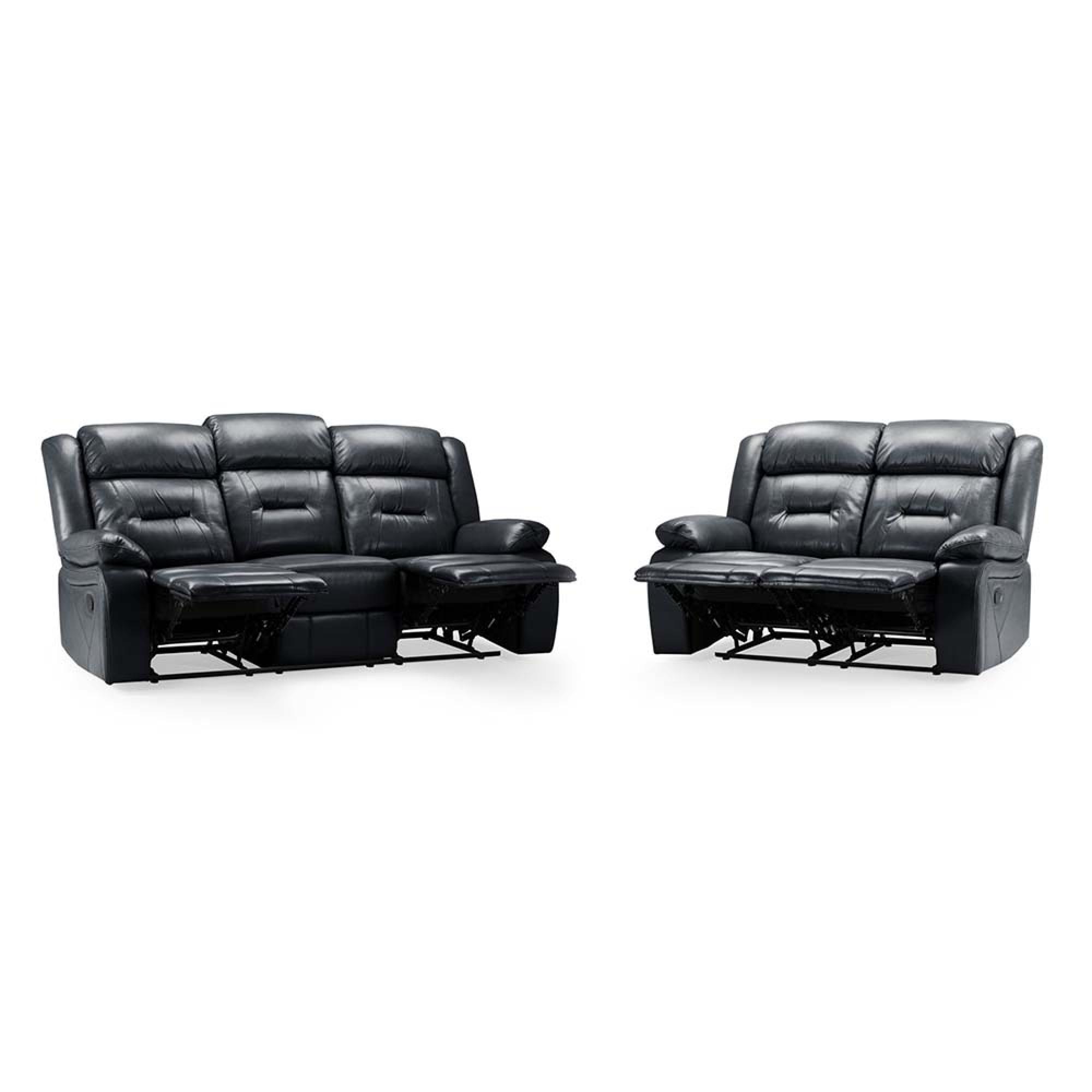 Novie Sofa Set - Black Faux Leather - 3+2 Seater