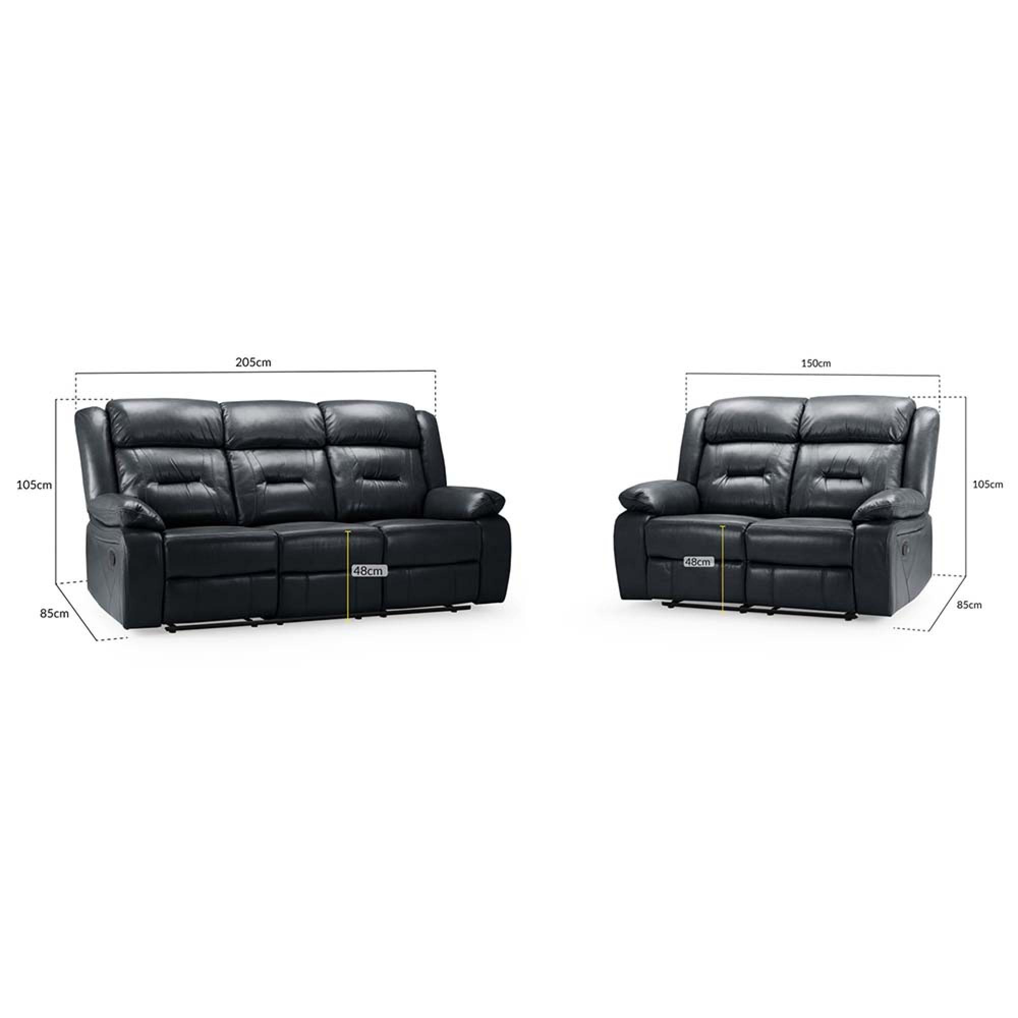 Novie Sofa Set - Black Faux Leather - 3+2 Seater