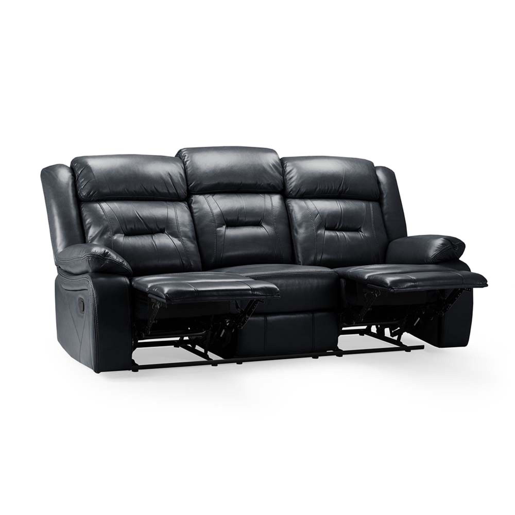 Novie Sofa - Black Faux Leather - 3 Seater