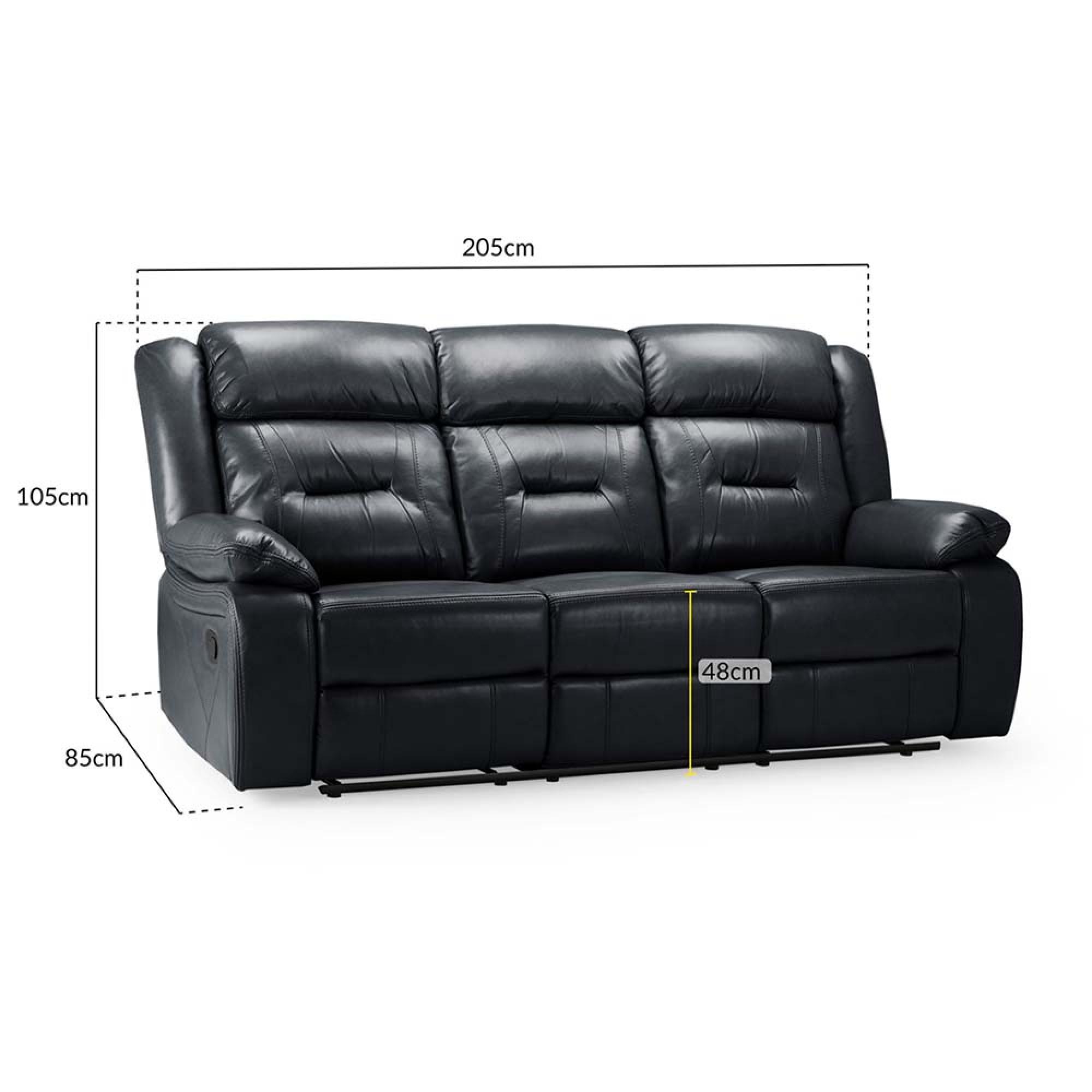 Novie Sofa - Black Faux Leather - 3 Seater
