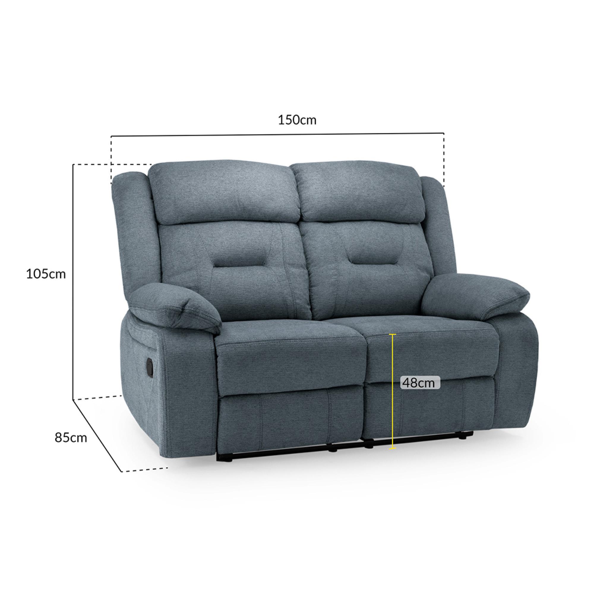 Novie Manual Recliner Sofa - Grey Fabric - 2 Seater