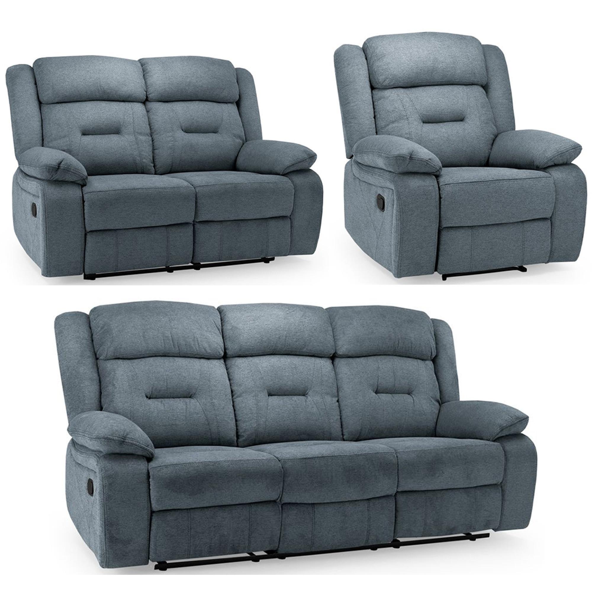 Novie Manual Recliner Sofa Set - Grey Fabric - 3+2+1 Seater