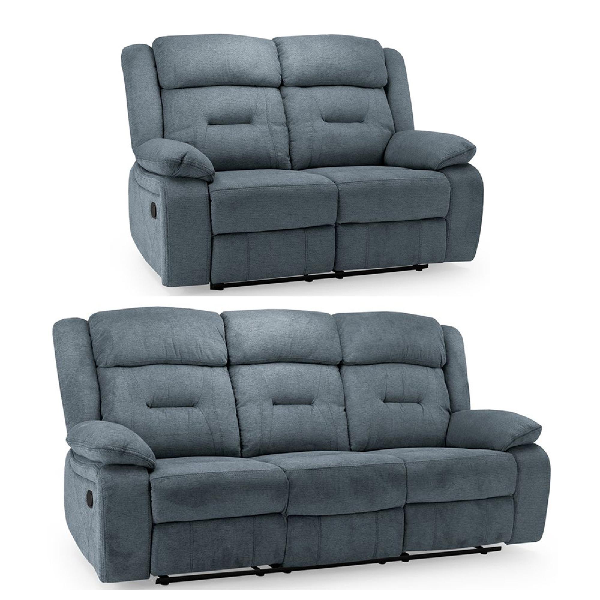 Novie Manual Recliner Sofa Set - Grey Fabric - 3+2 Seater