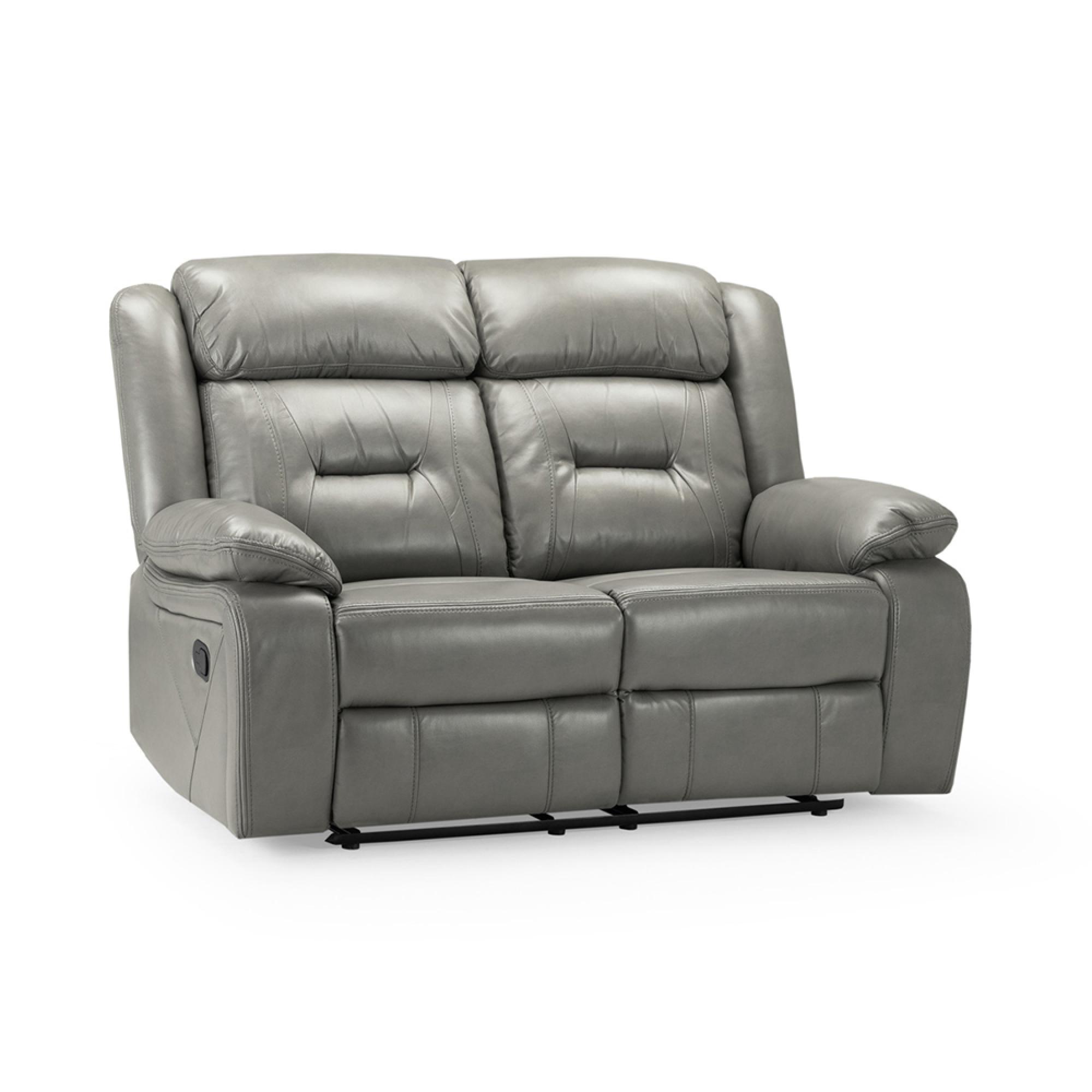 Novie Manual Recliner Sofa - Grey Faux Leather - 2 Seater