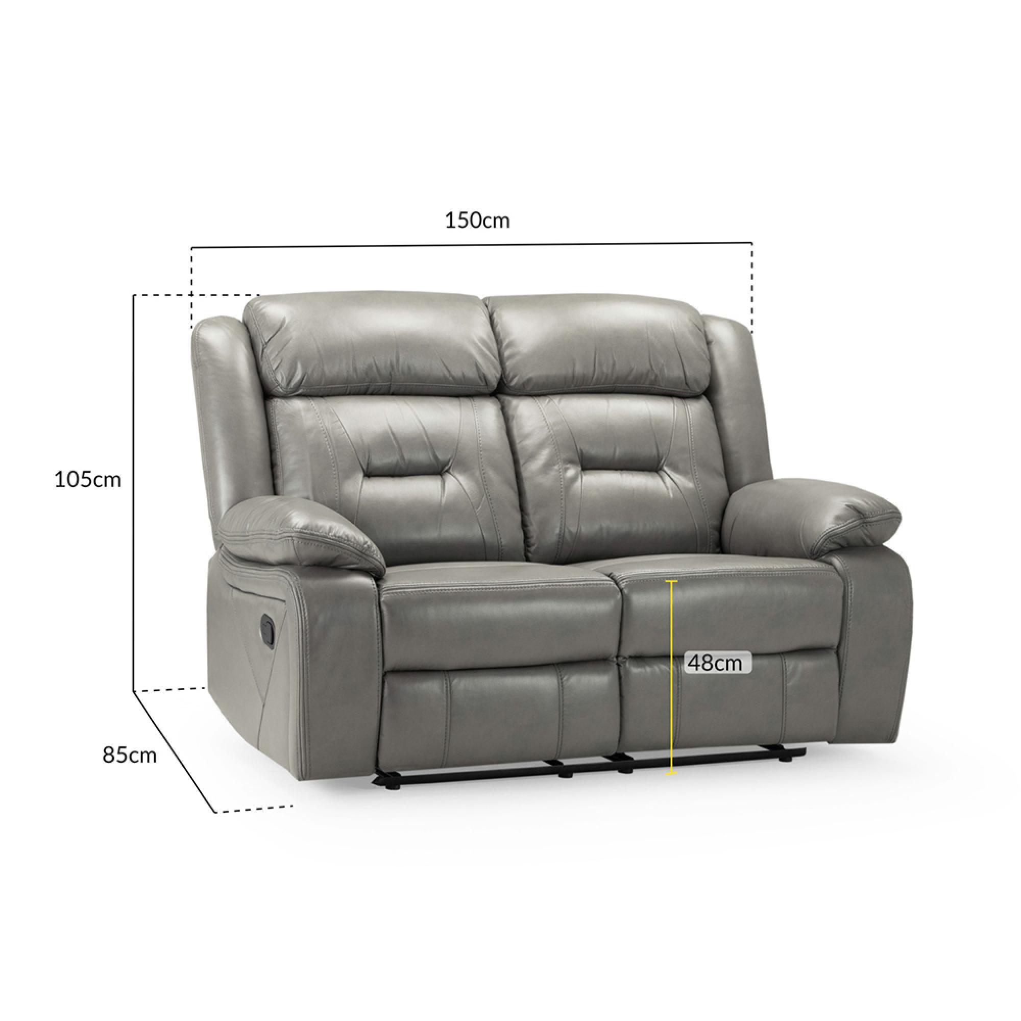 Novie Manual Recliner Sofa - Grey Faux Leather - 2 Seater