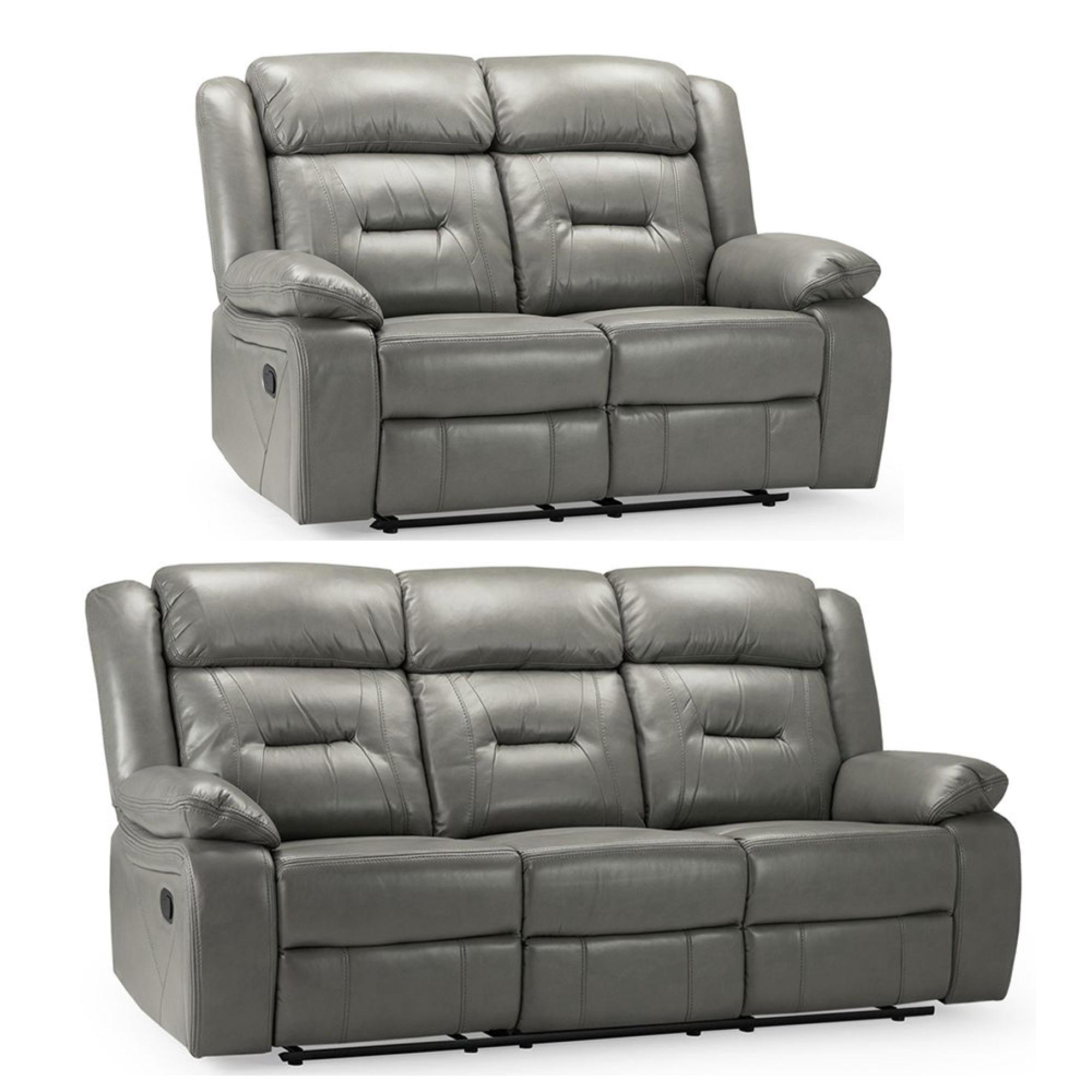 Novie Manual Recliner Sofa Set - Grey Faux Leather - 3+2 Seater