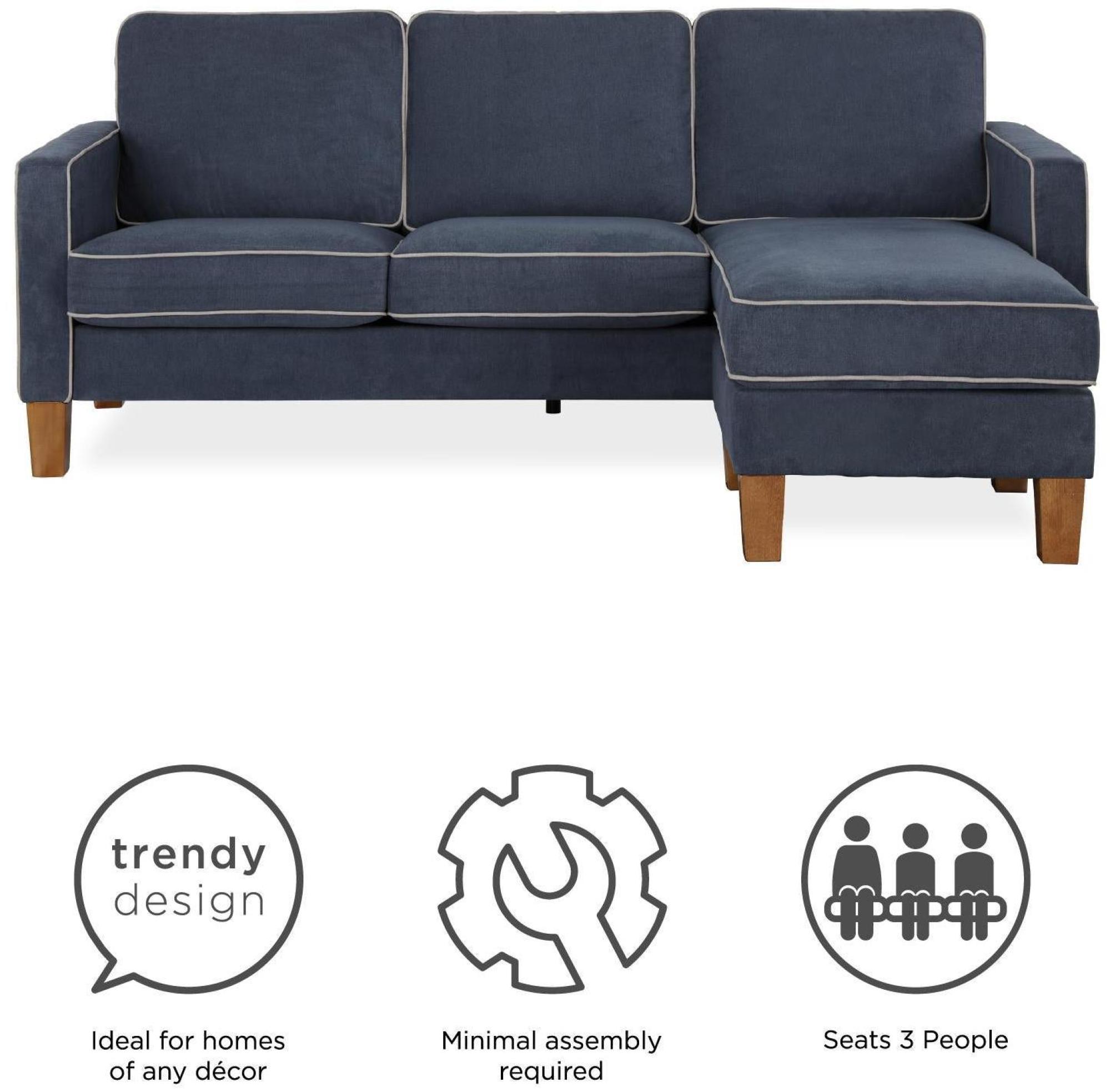 Novogratz Bowen Sectional Sofa - Blue Chenille Fabric - DA036SEC-BLUK