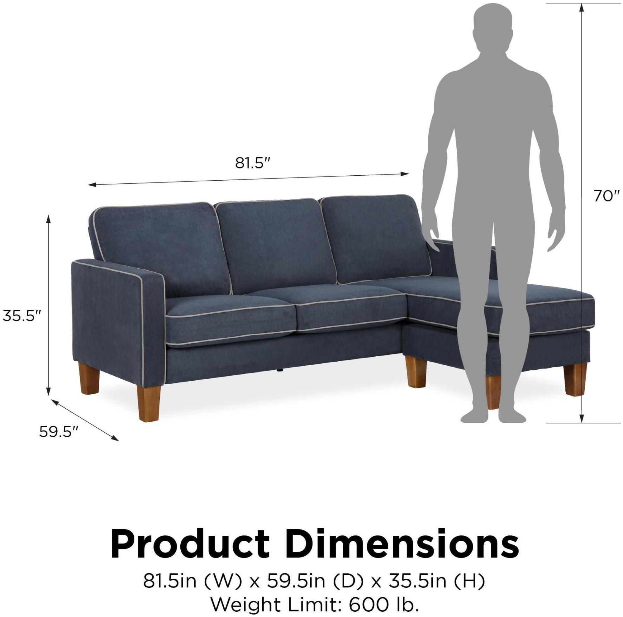 Novogratz Bowen Sectional Sofa - Blue Chenille Fabric - DA036SEC-BLUK