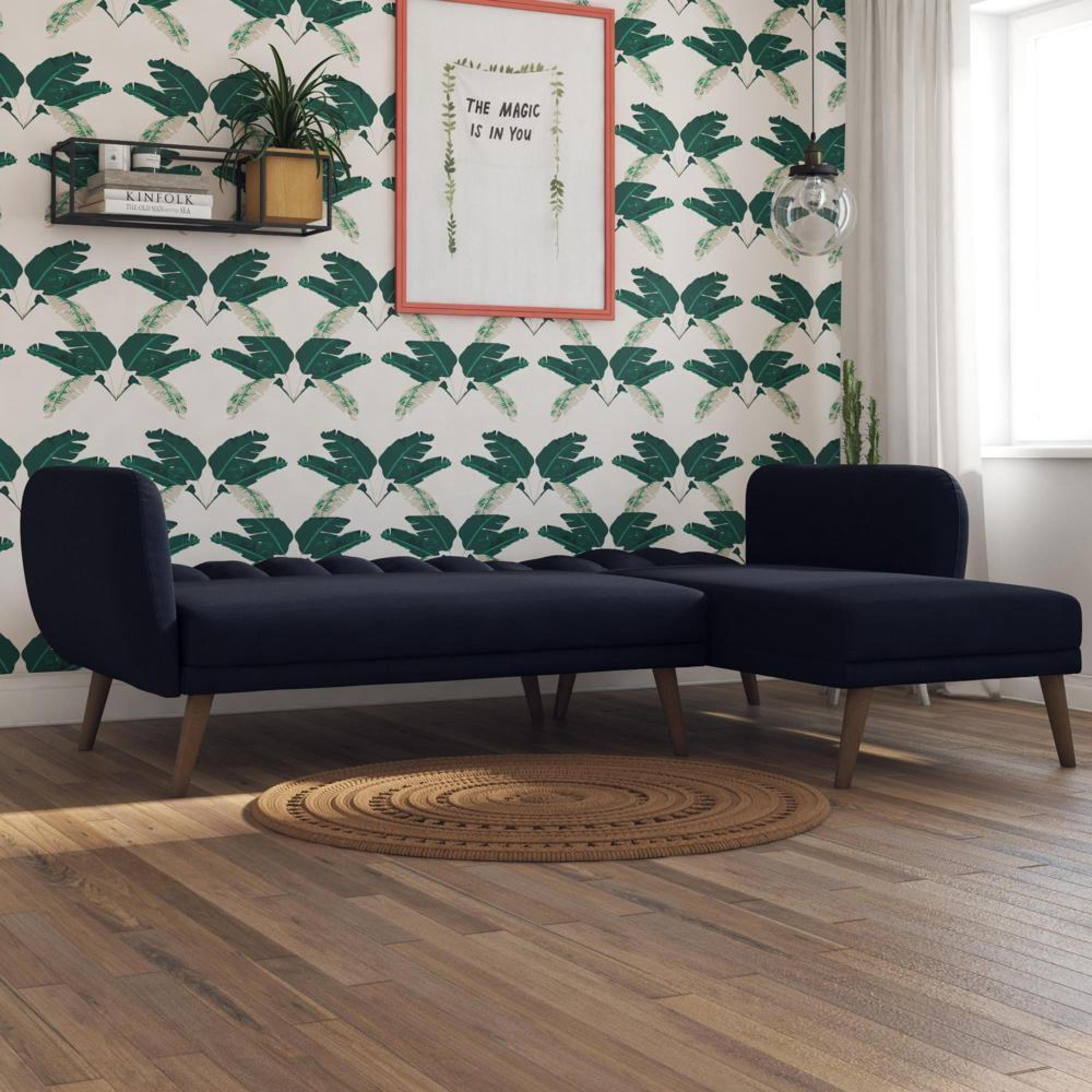 Novogratz Brittany Sectional Futon Sofa Bed - Navy Blue Linen - 2276629NUK