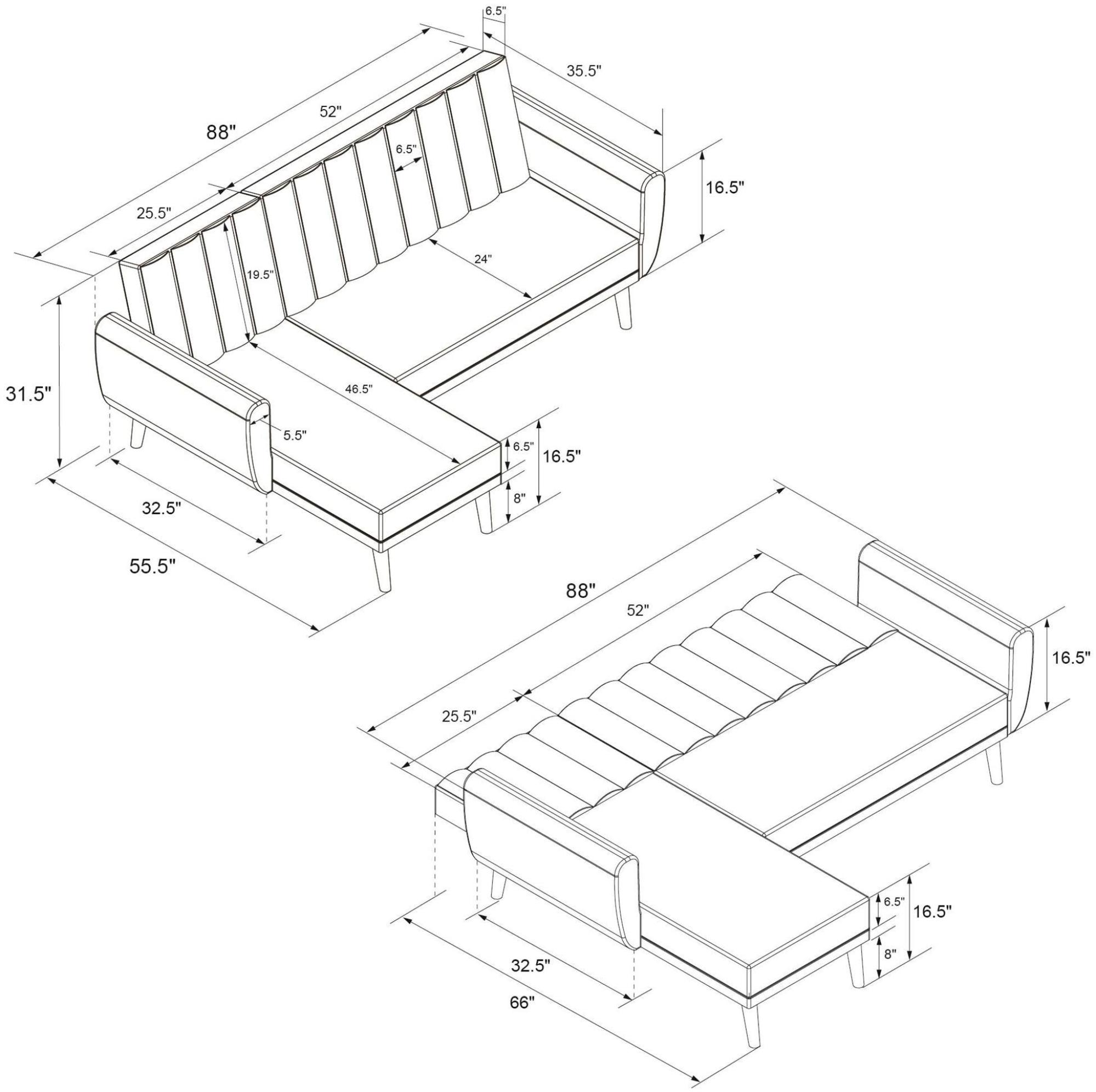 Novogratz Brittany Sectional Futon Sofa Bed - Navy Blue Linen - 2276629NUK
