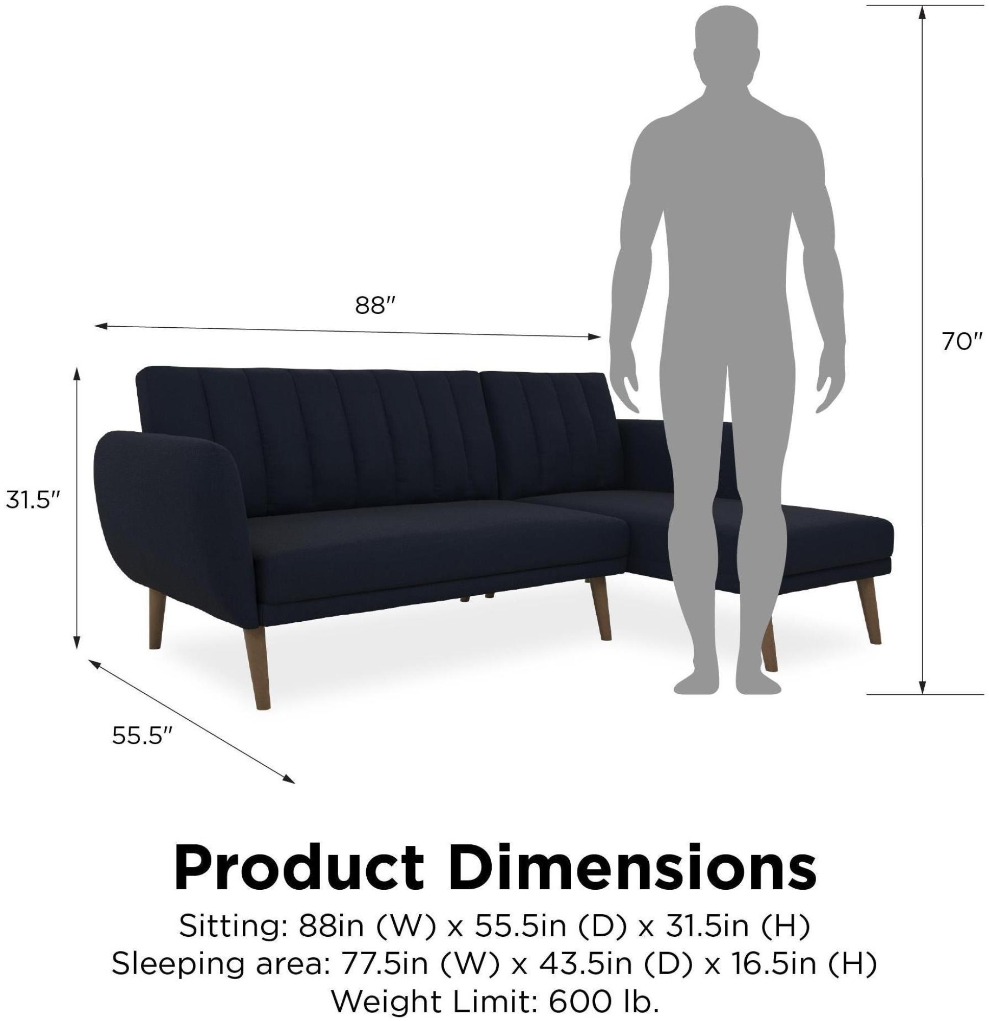 Novogratz Brittany Sectional Futon Sofa Bed - Navy Blue Linen - 2276629NUK