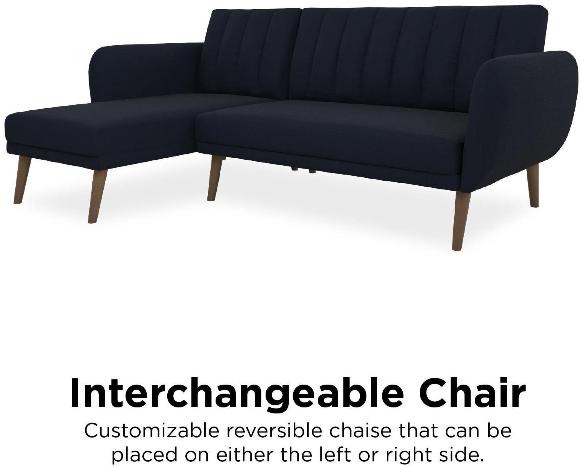 Novogratz Brittany Sectional Futon Sofa Bed - Navy Blue Linen - 2276629NUK