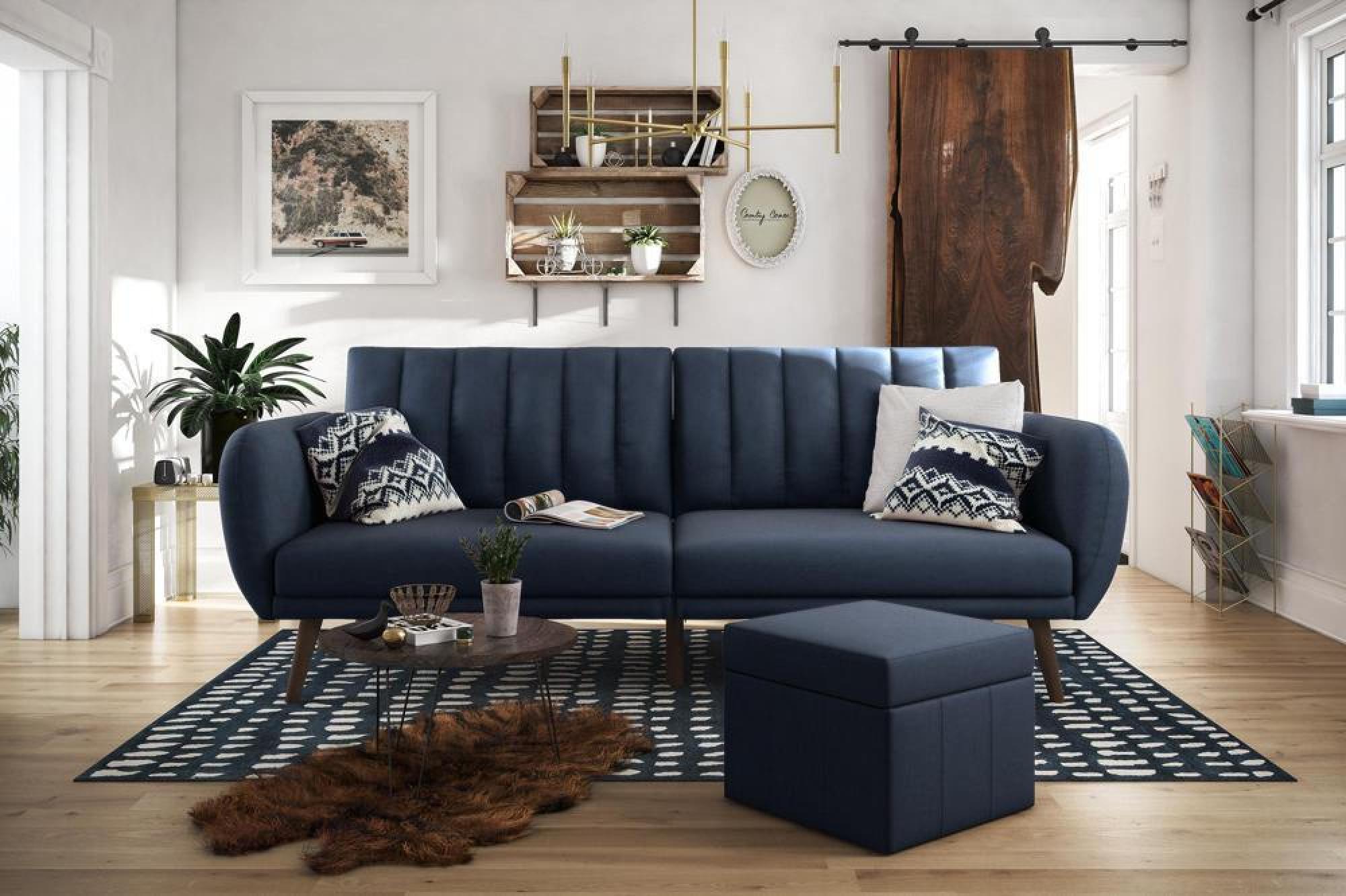Novogratz Brittany Futon Sofa Bed - Navy Linen - 2115629NUK
